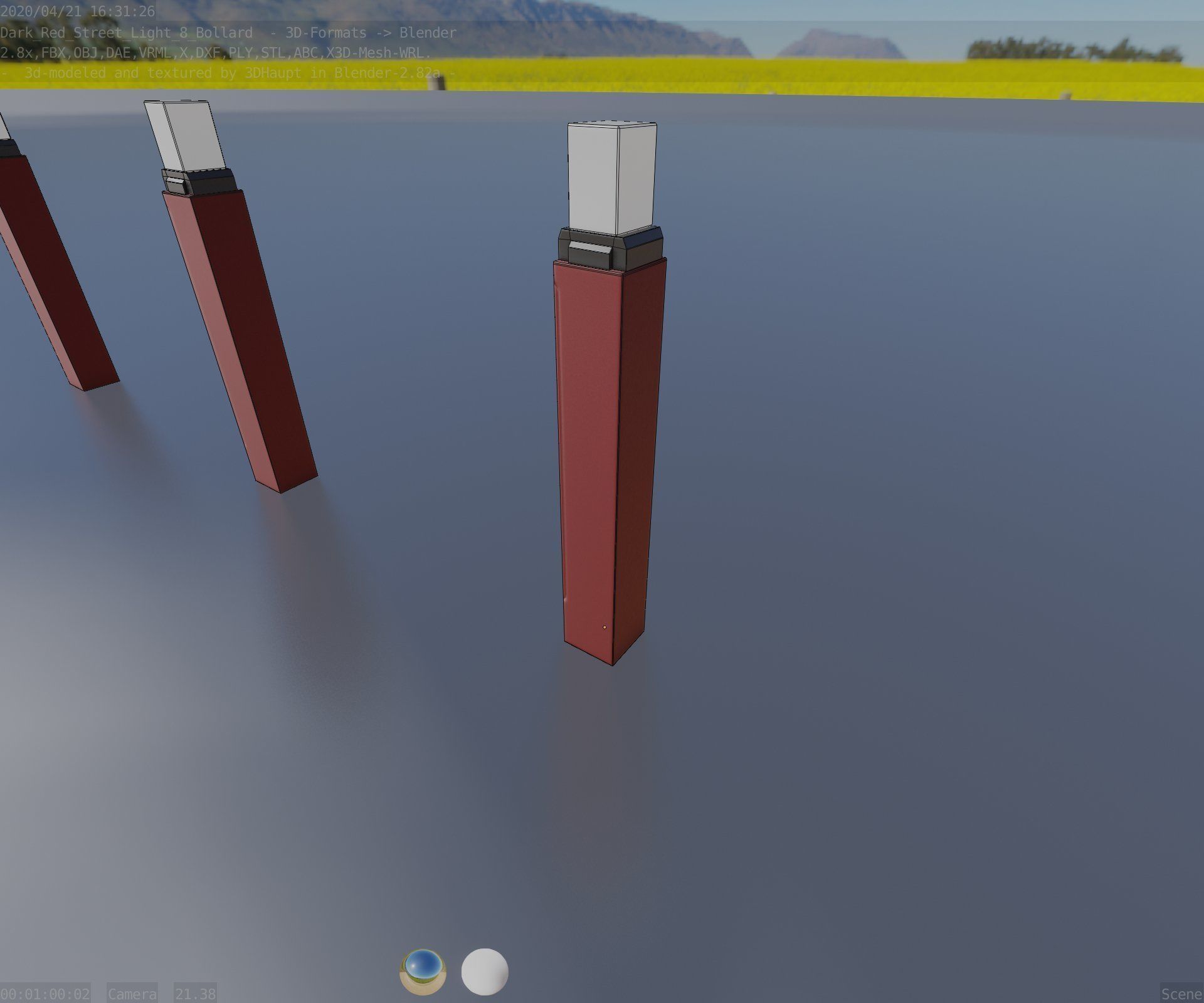 Street Light 8 Bollard 900mm Dark Red Version 6  Low-poly 3D model_41