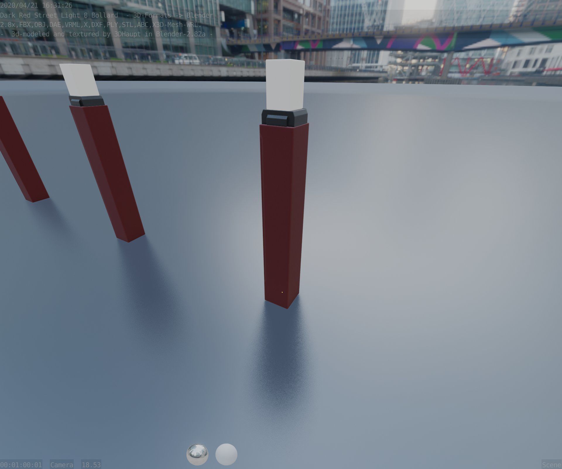 Street Light 8 Bollard 900mm Dark Red Version 6  Low-poly 3D model_40