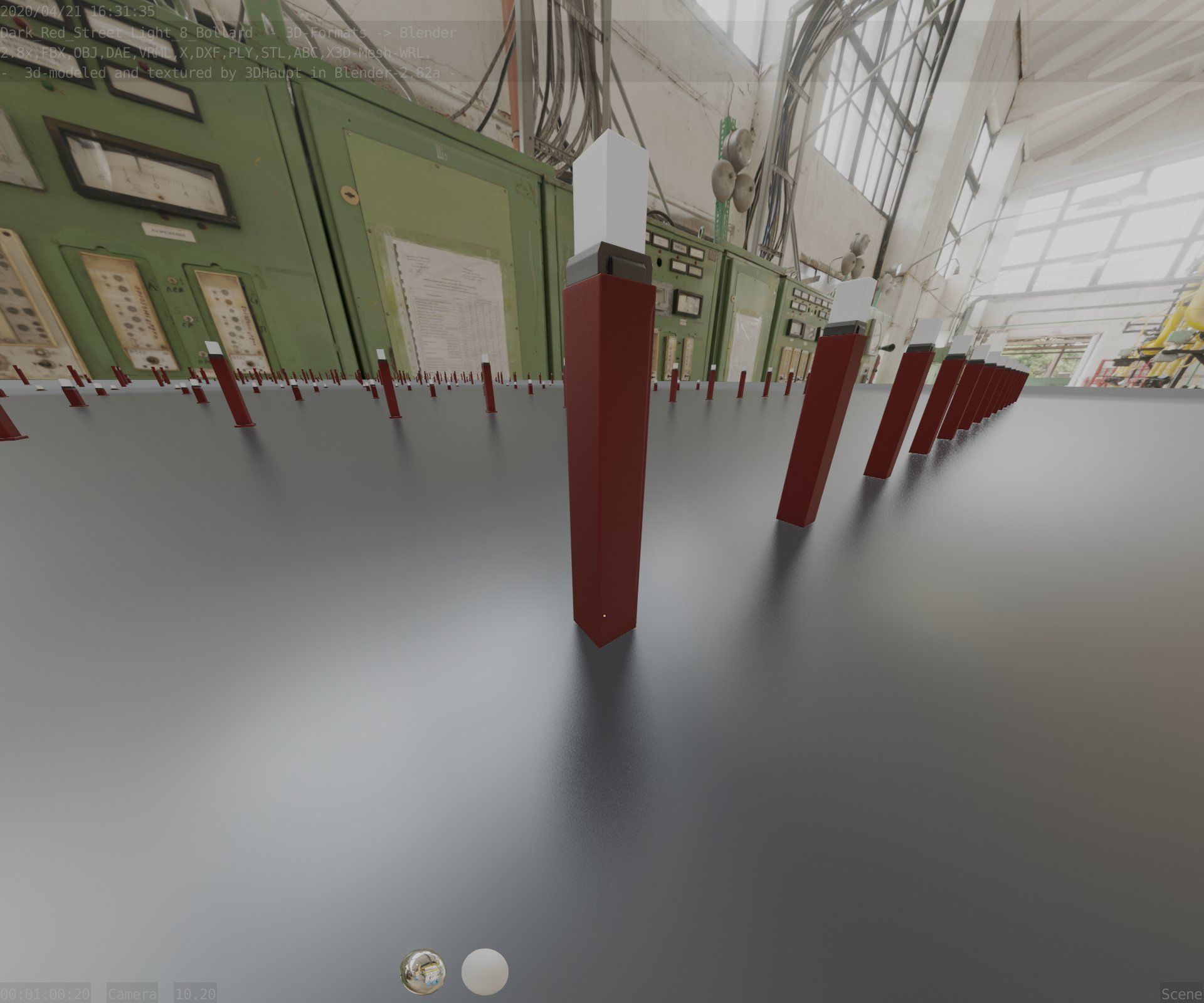 Street Light 8 Bollard 900mm Dark Red Version 6  Low-poly 3D model_59