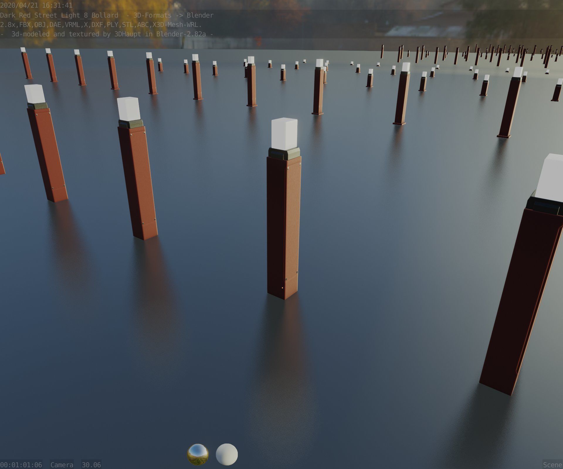 Street Light 8 Bollard 900mm Dark Red Version 6  Low-poly 3D model_69