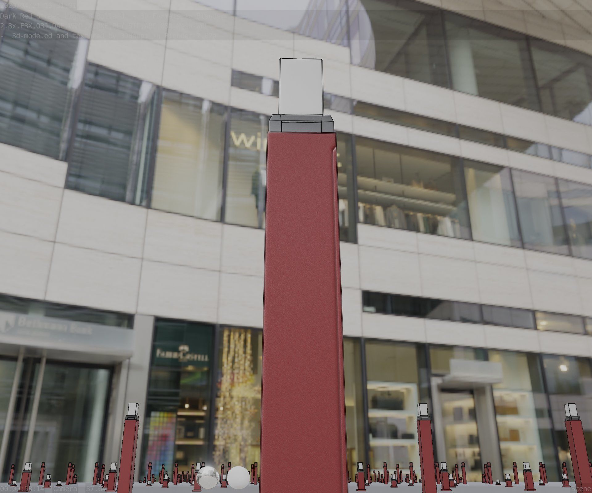 Street Light 8 Bollard 900mm Dark Red Version 6  Low-poly 3D model_18