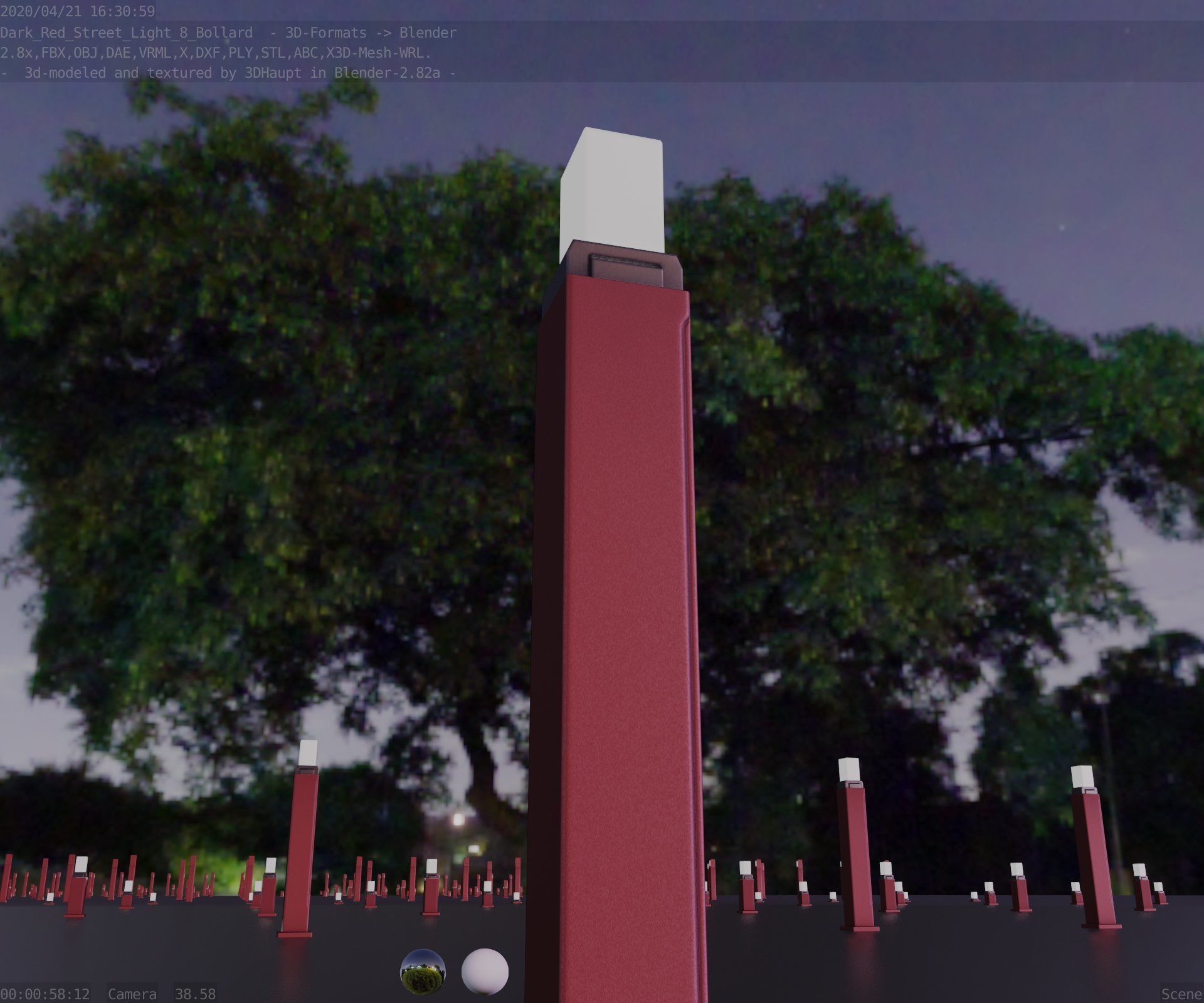 Street Light 8 Bollard 900mm Dark Red Version 6  Low-poly 3D model_16