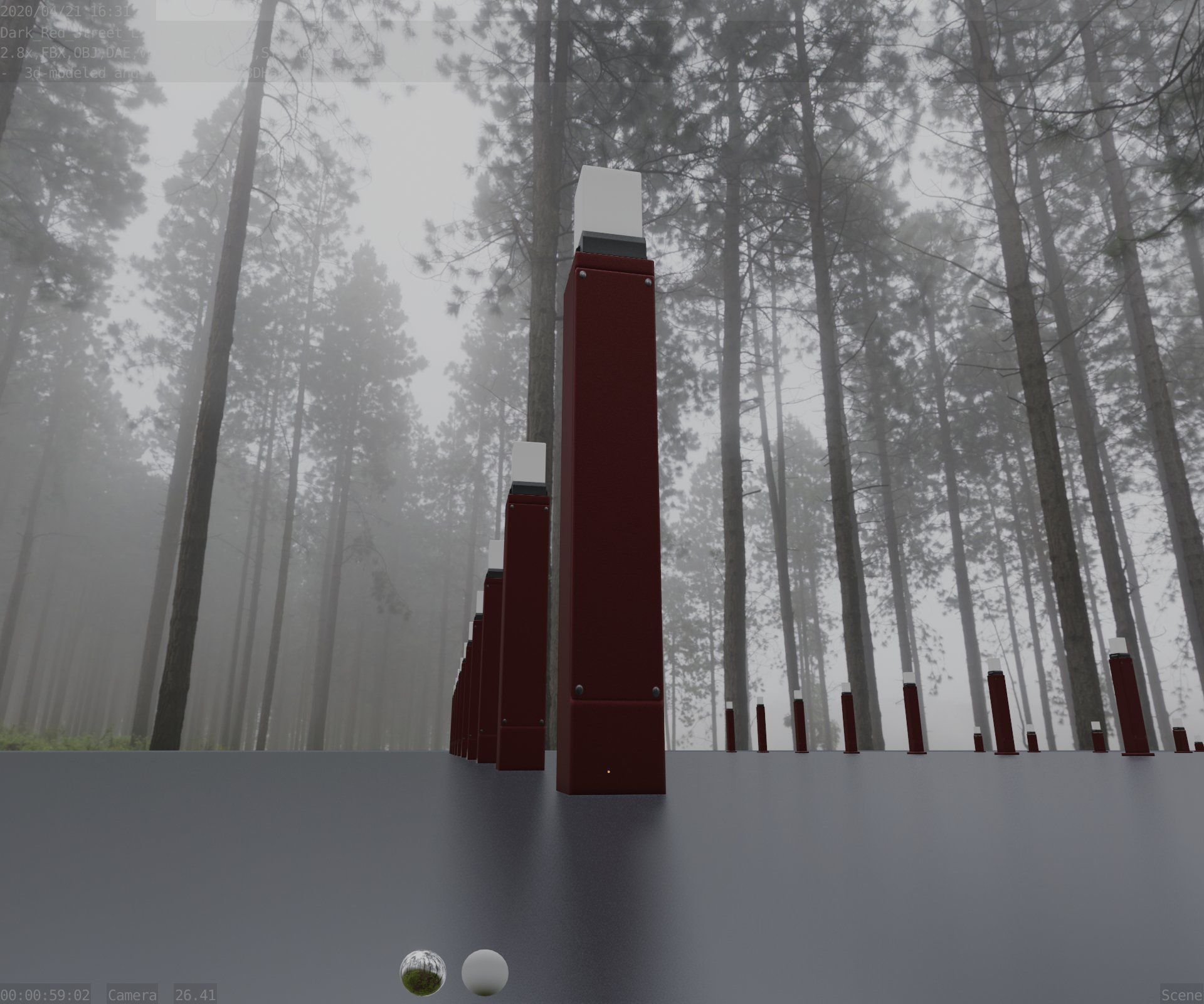 Street Light 8 Bollard 900mm Dark Red Version 6  Low-poly 3D model_7