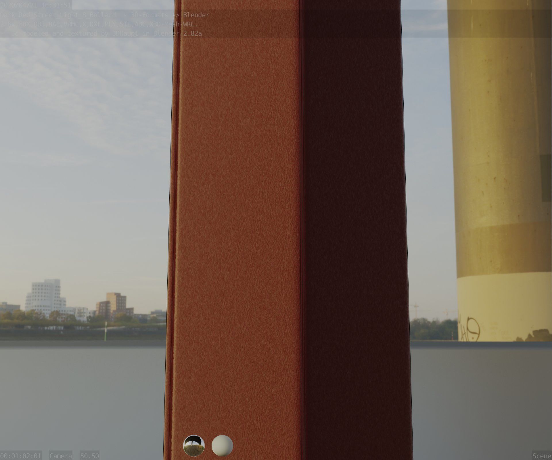 Street Light 8 Bollard 900mm Dark Red Version 6  Low-poly 3D model_87