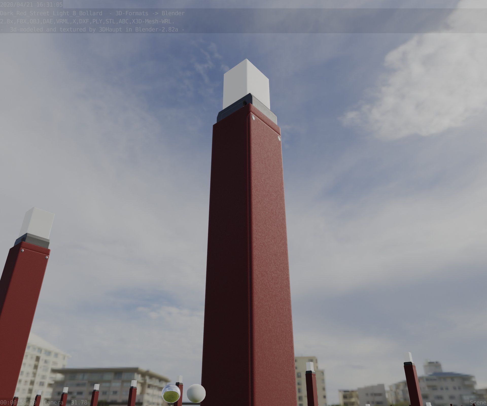 Street Light 8 Bollard 900mm Dark Red Version 6  Low-poly 3D model_1