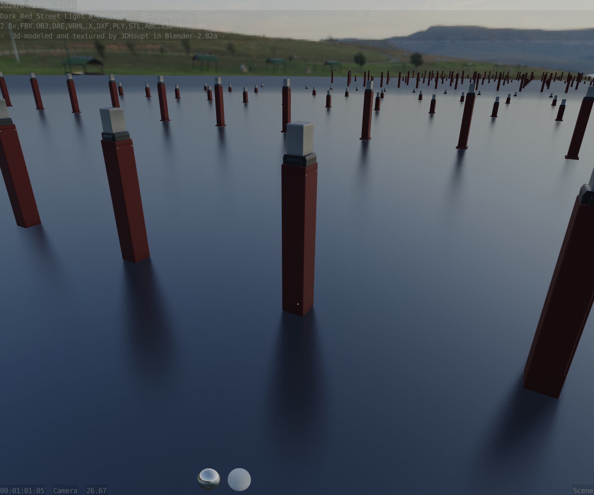 Street Light 8 Bollard 900mm Dark Red Version 6  Low-poly 3D model_68