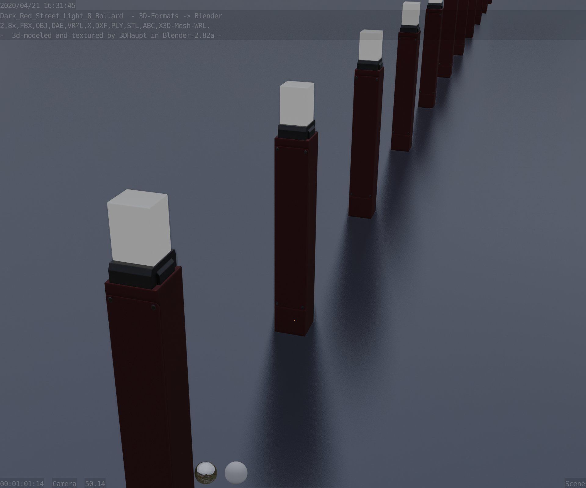 Street Light 8 Bollard 900mm Dark Red Version 6  Low-poly 3D model_77