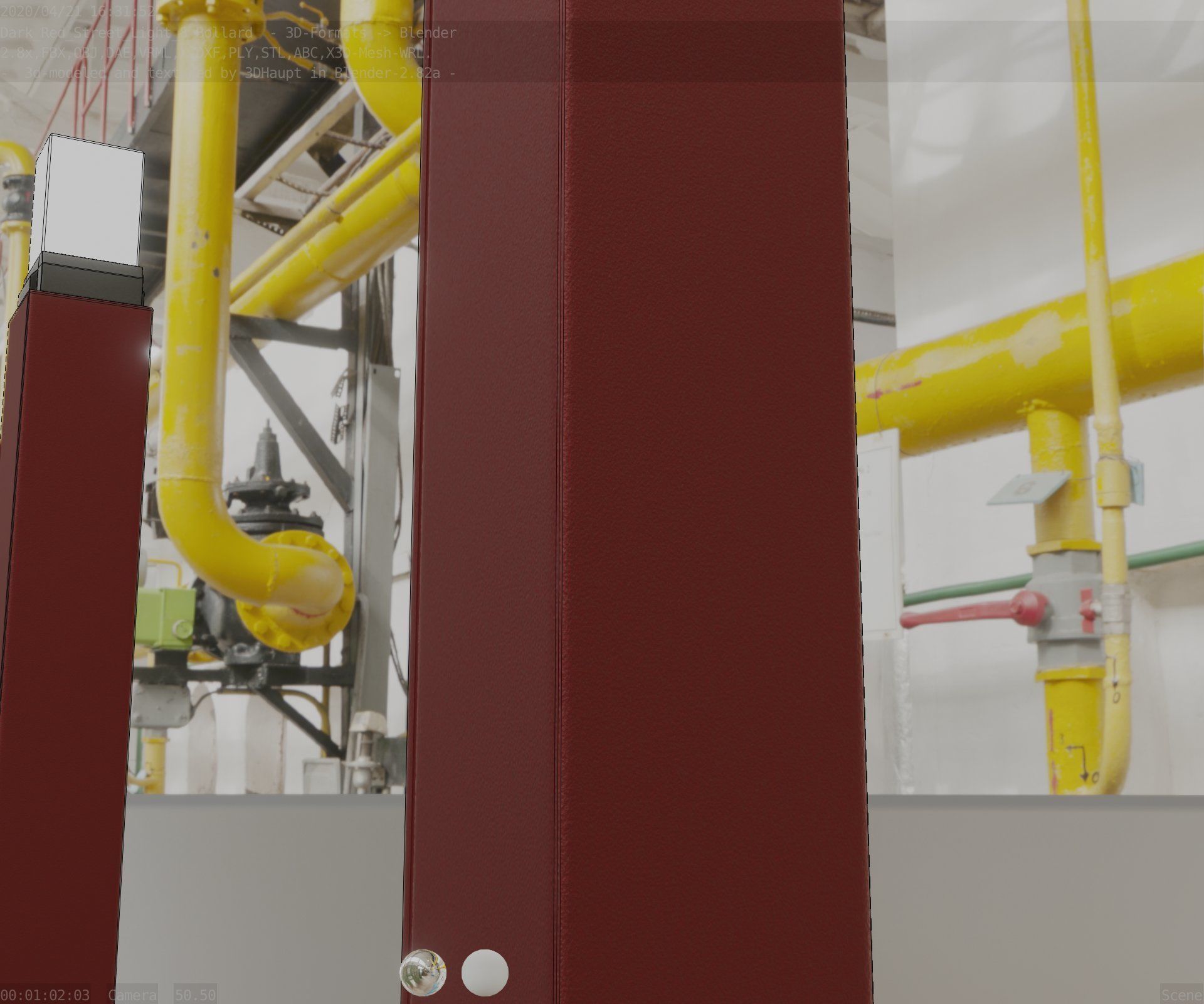 Street Light 8 Bollard 900mm Dark Red Version 6  Low-poly 3D model_89