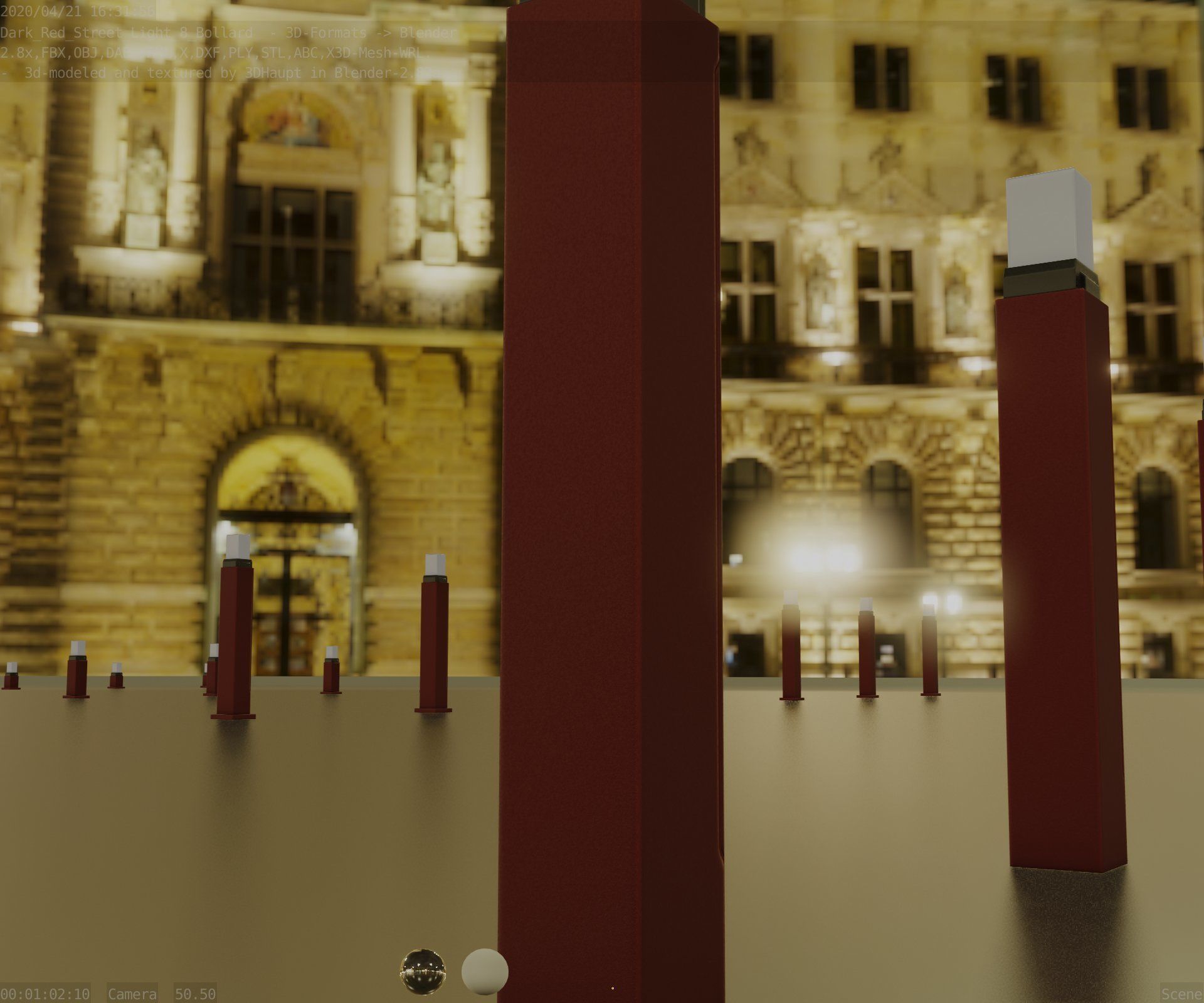 Street Light 8 Bollard 900mm Dark Red Version 6  Low-poly 3D model_96