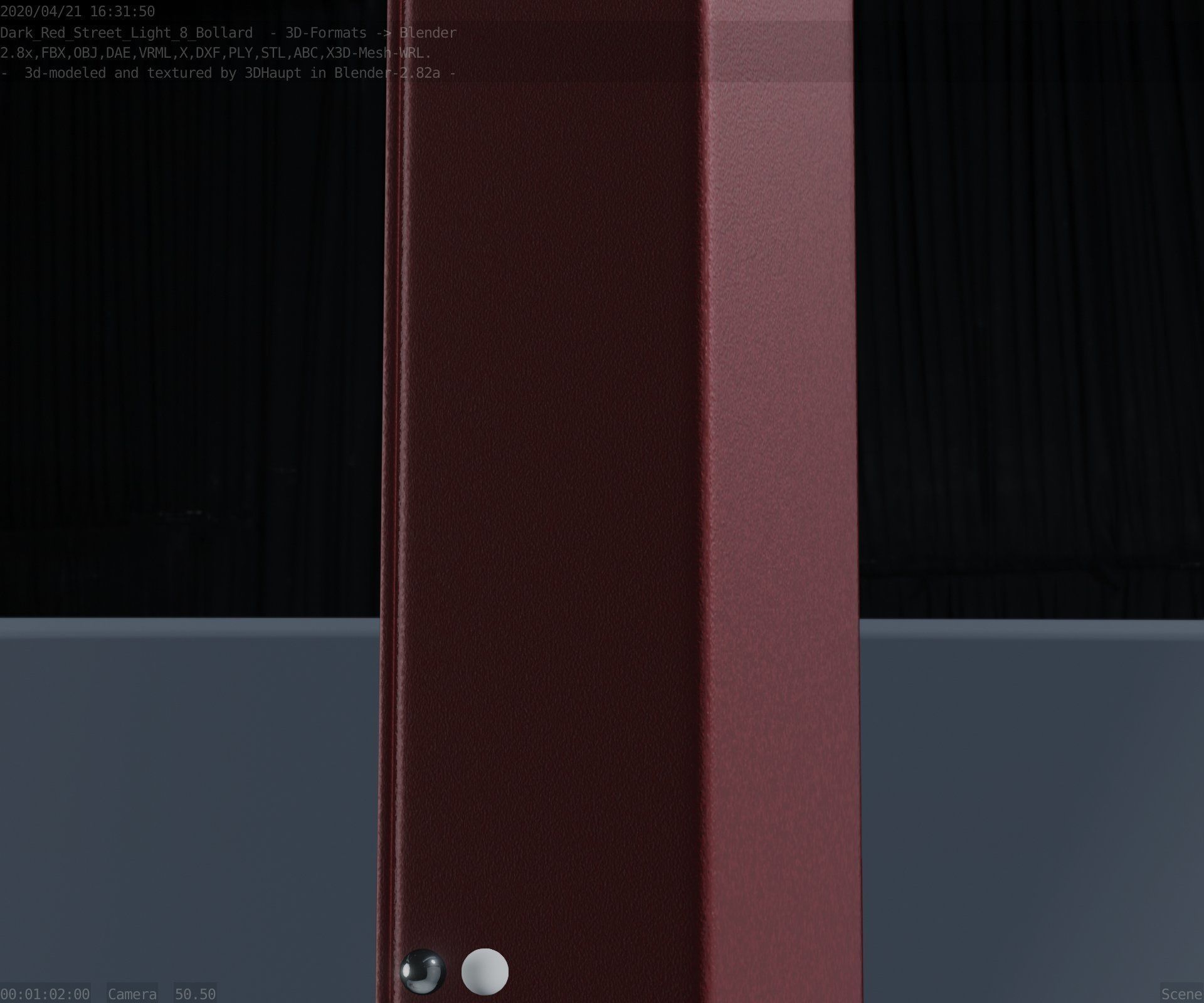 Street Light 8 Bollard 900mm Dark Red Version 6  Low-poly 3D model_86