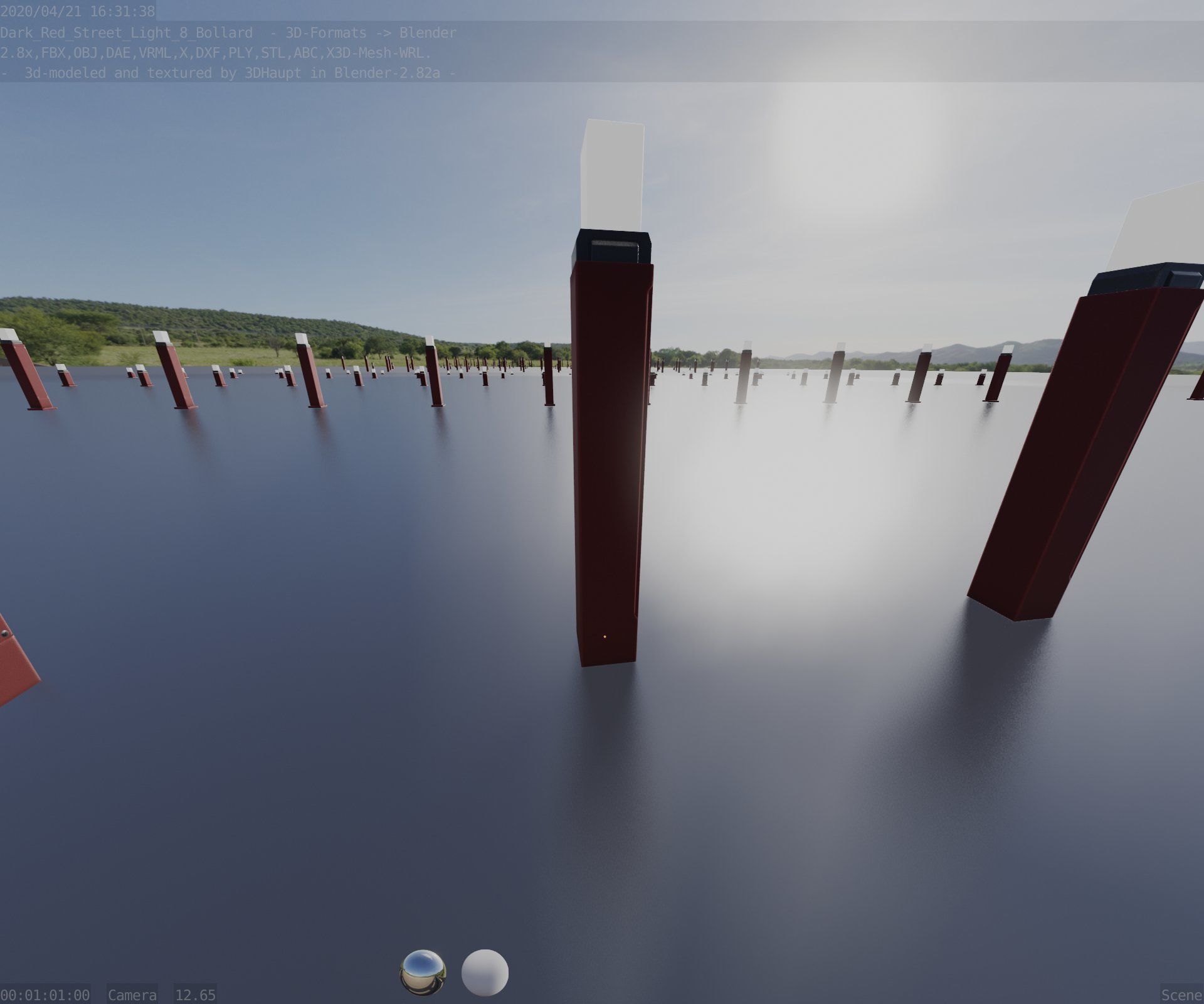 Street Light 8 Bollard 900mm Dark Red Version 6  Low-poly 3D model_63