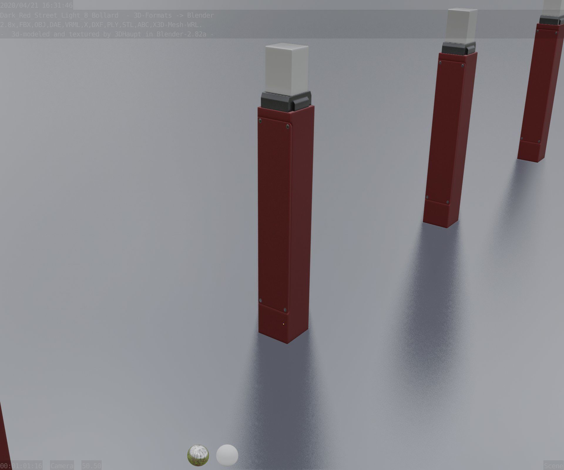 Street Light 8 Bollard 900mm Dark Red Version 6  Low-poly 3D model_79