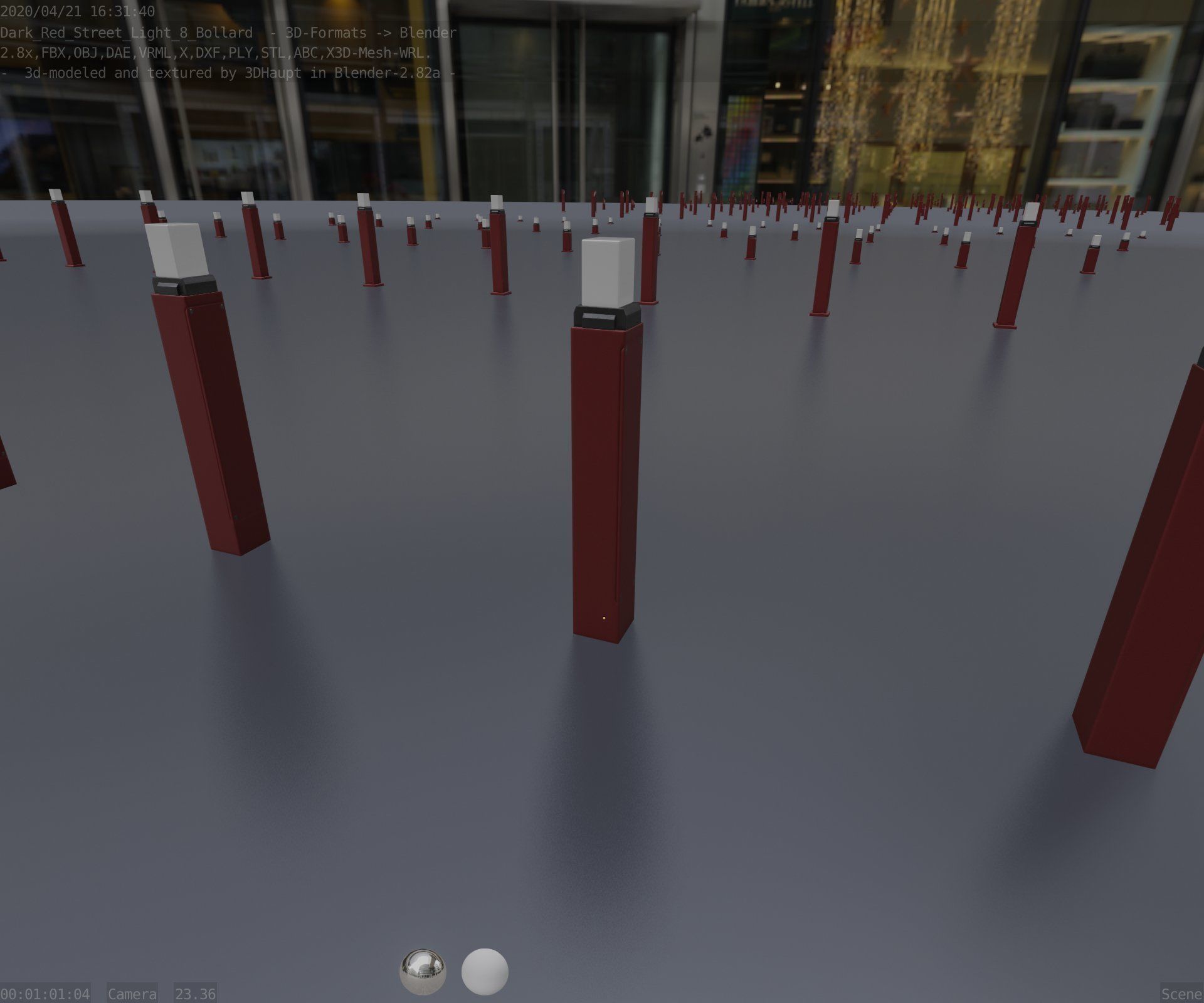 Street Light 8 Bollard 900mm Dark Red Version 6  Low-poly 3D model_67