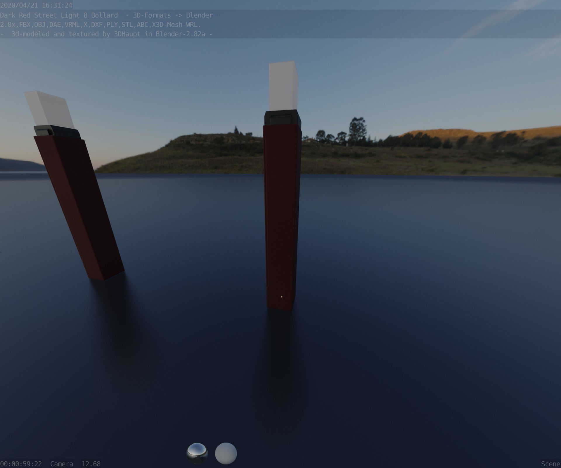 Street Light 8 Bollard 900mm Dark Red Version 6  Low-poly 3D model_37