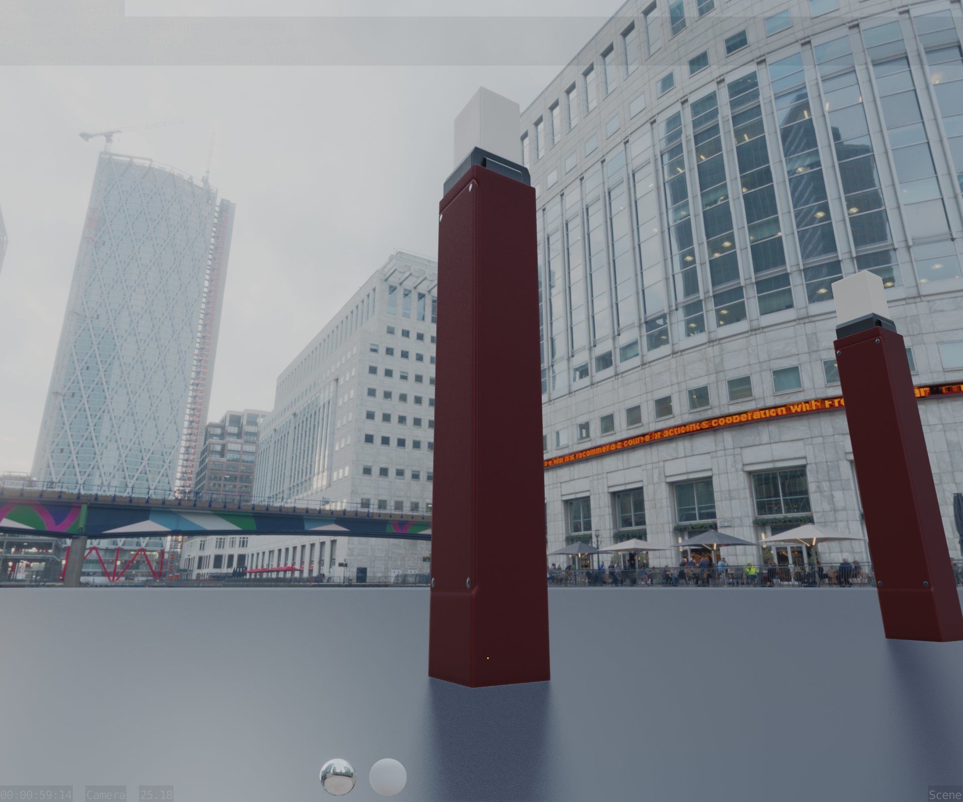 Street Light 8 Bollard 900mm Dark Red Version 6  Low-poly 3D model_29