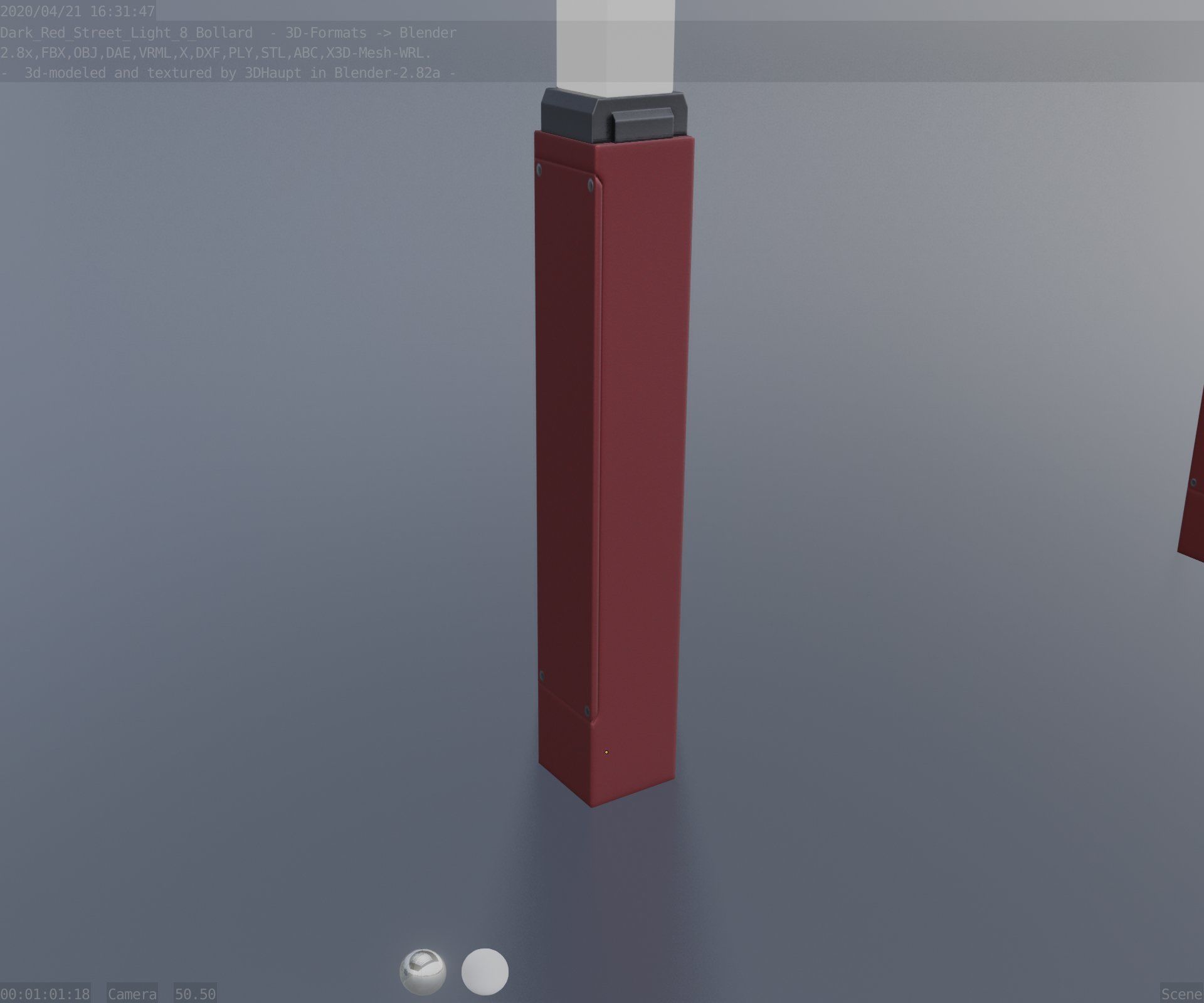 Street Light 8 Bollard 900mm Dark Red Version 6  Low-poly 3D model_81