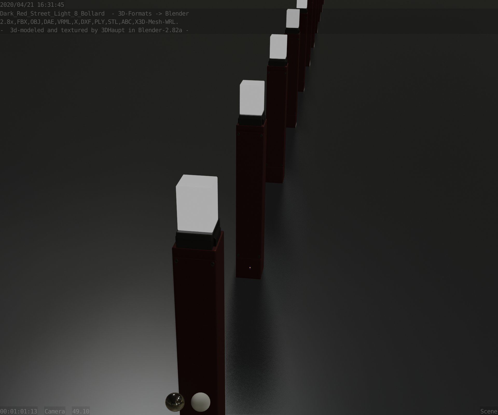 Street Light 8 Bollard 900mm Dark Red Version 6  Low-poly 3D model_76