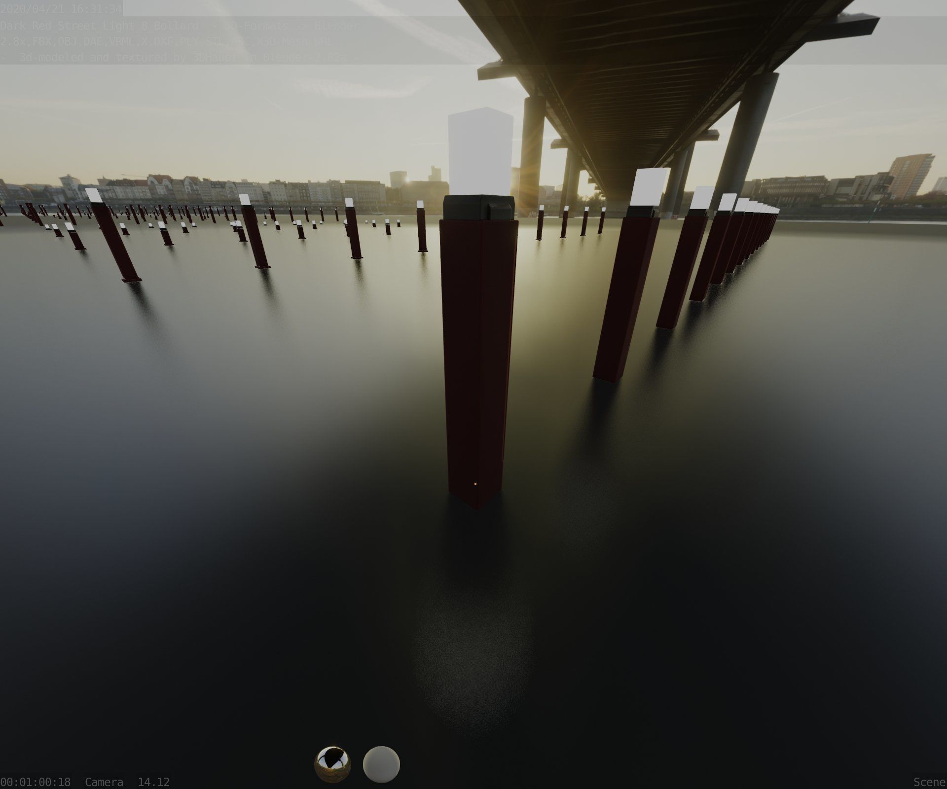 Street Light 8 Bollard 900mm Dark Red Version 6  Low-poly 3D model_57