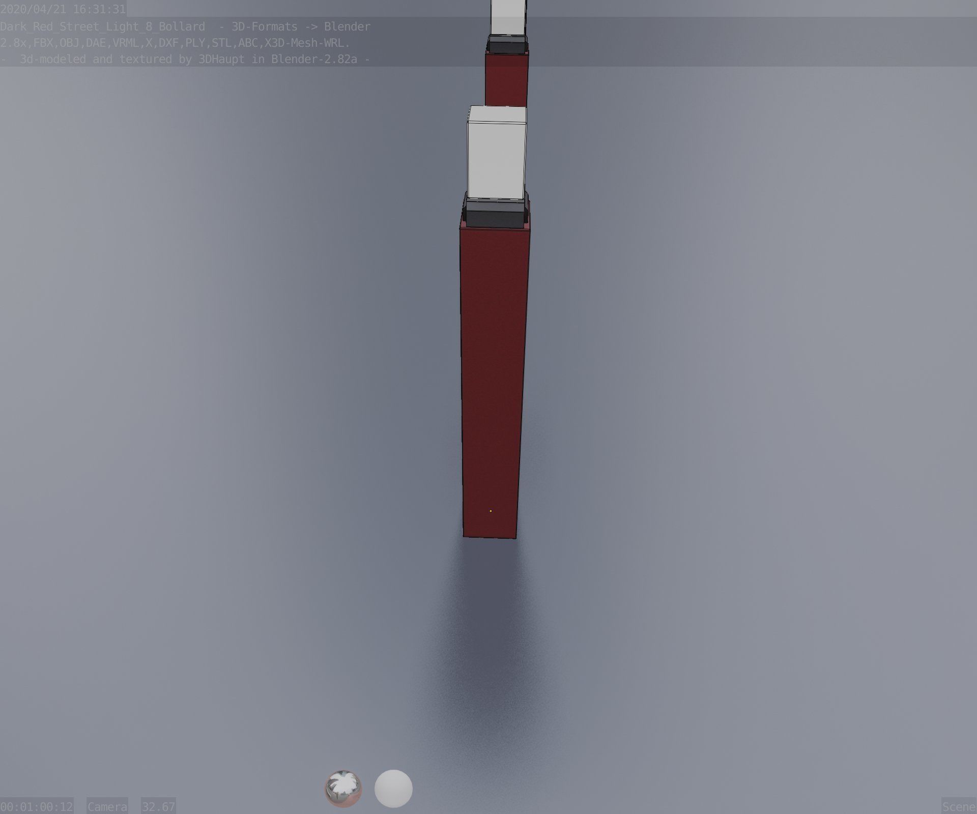 Street Light 8 Bollard 900mm Dark Red Version 6  Low-poly 3D model_51