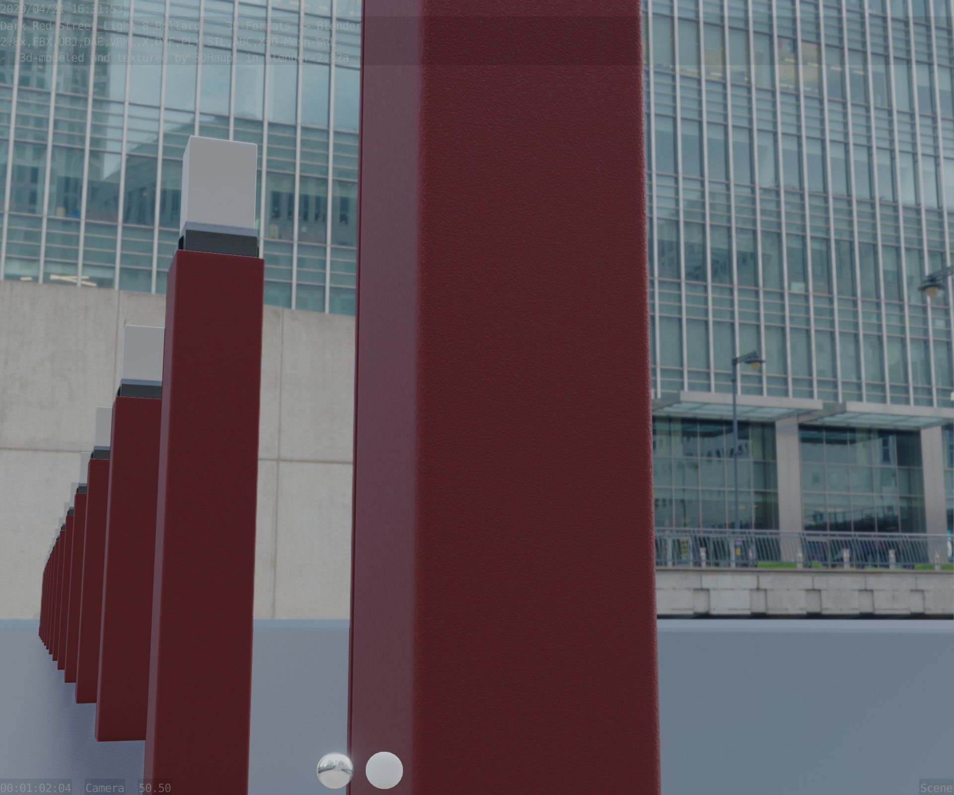 Street Light 8 Bollard 900mm Dark Red Version 6  Low-poly 3D model_90