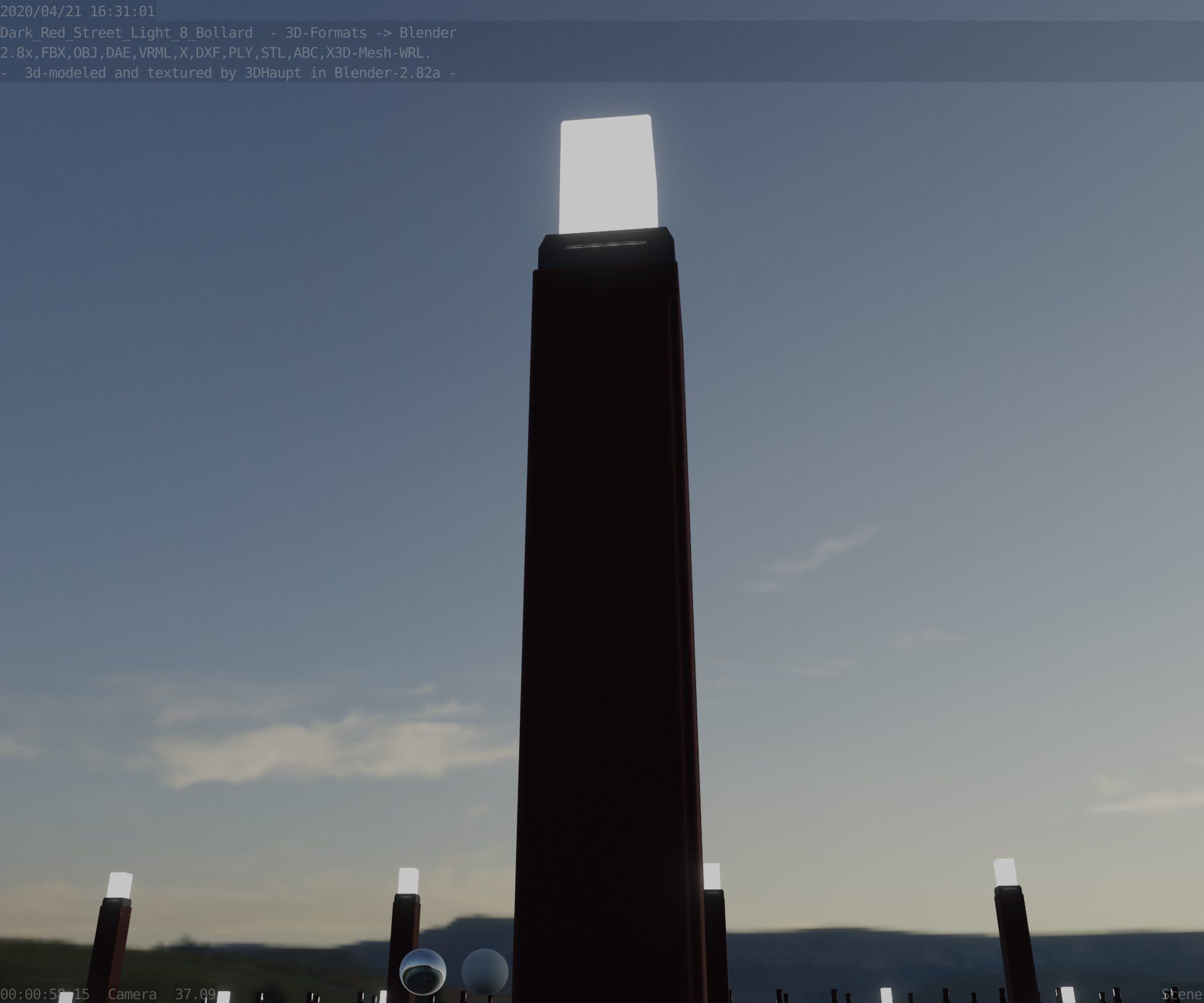 Street Light 8 Bollard 900mm Dark Red Version 6  Low-poly 3D model_19