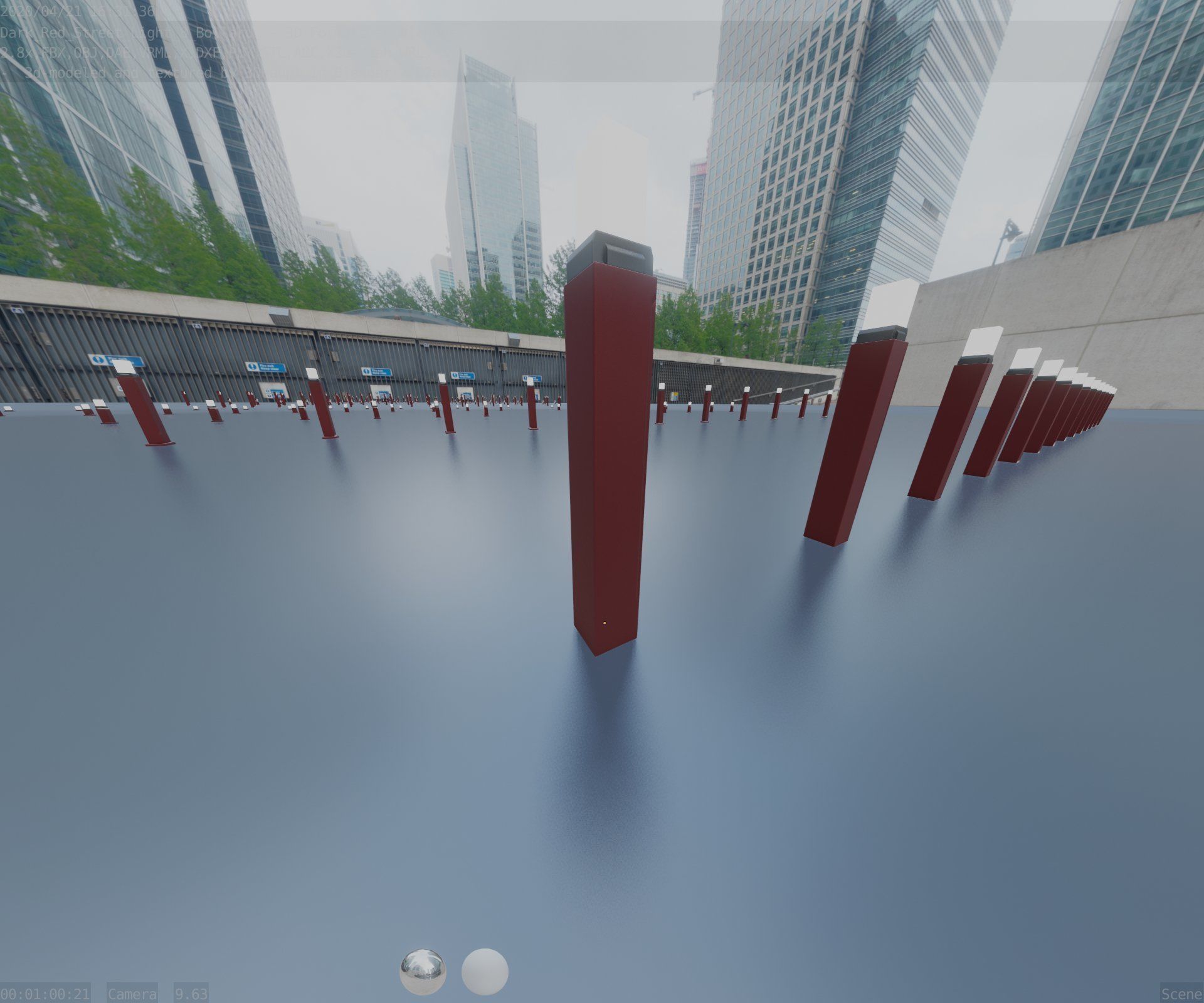 Street Light 8 Bollard 900mm Dark Red Version 6  Low-poly 3D model_60