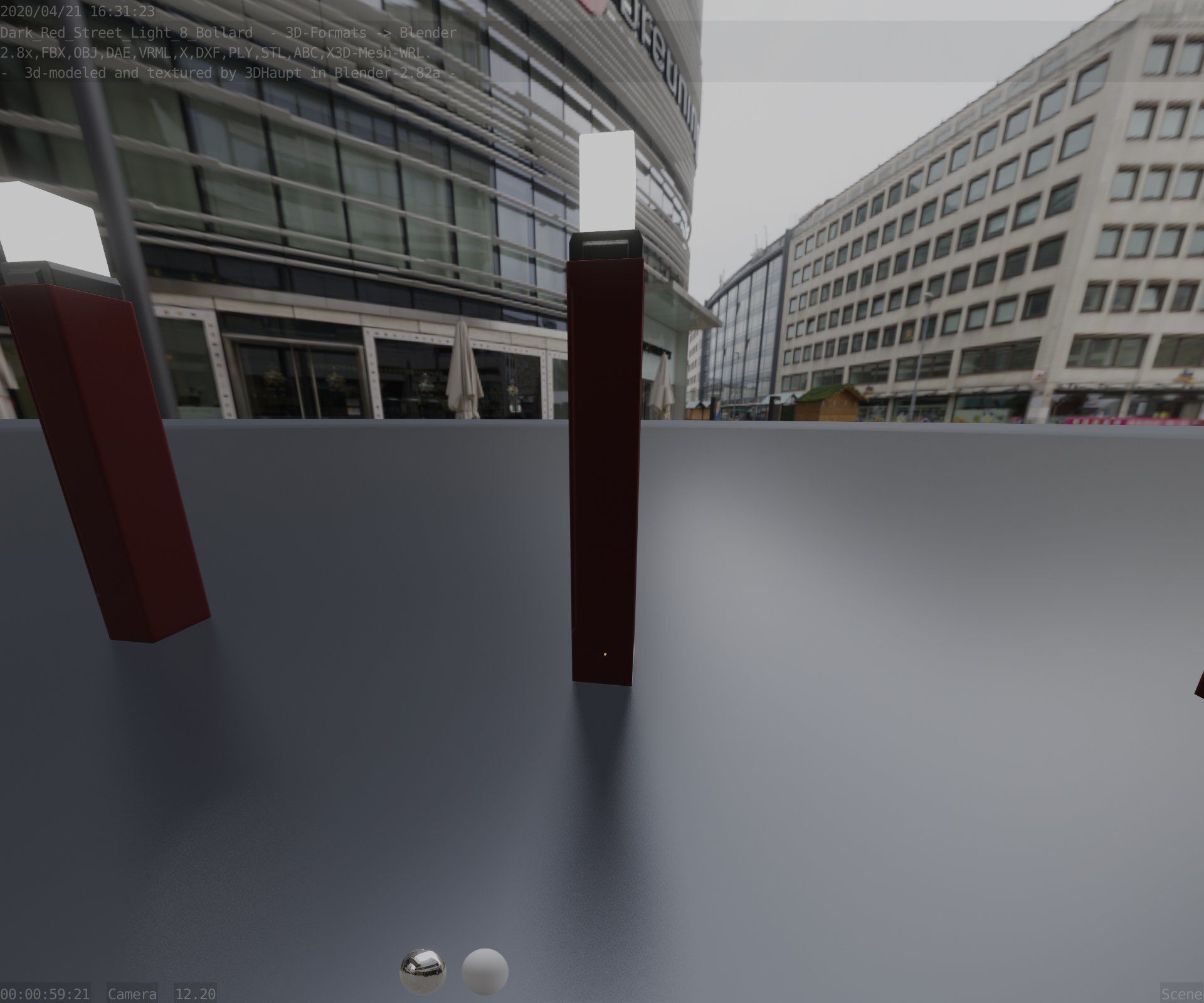 Street Light 8 Bollard 900mm Dark Red Version 6  Low-poly 3D model_36