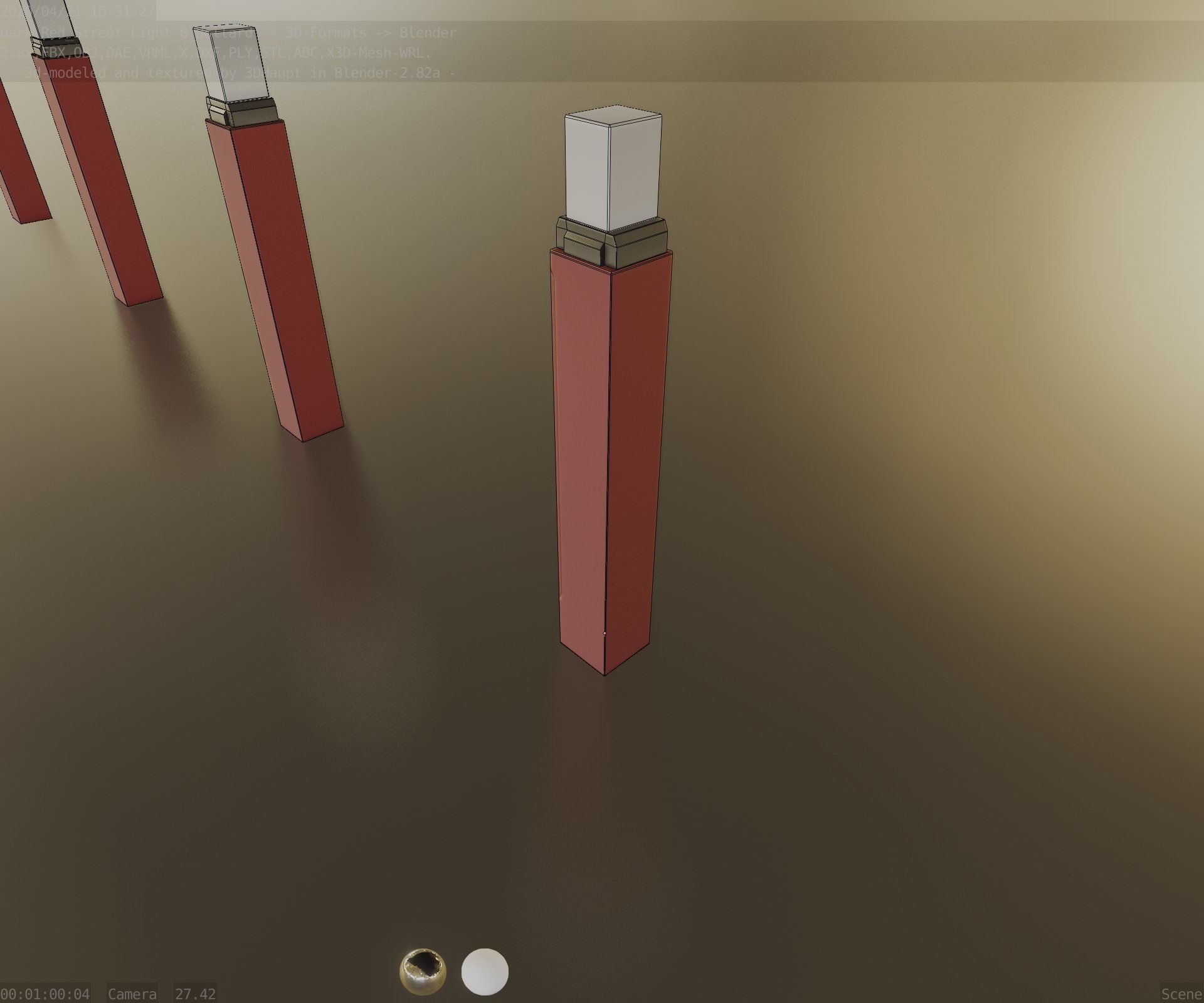 Street Light 8 Bollard 900mm Dark Red Version 6  Low-poly 3D model_43