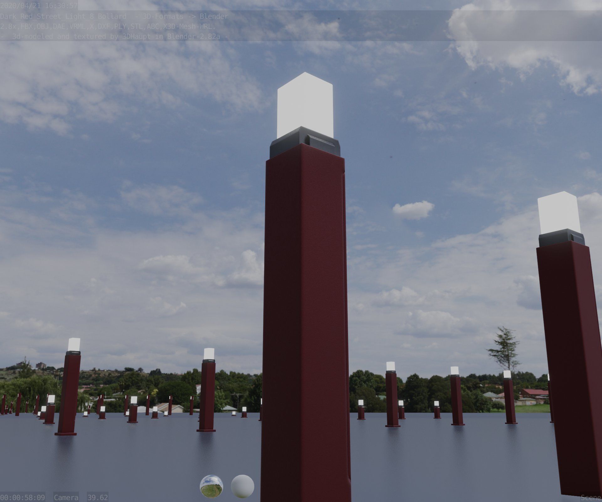 Street Light 8 Bollard 900mm Dark Red Version 6  Low-poly 3D model_13