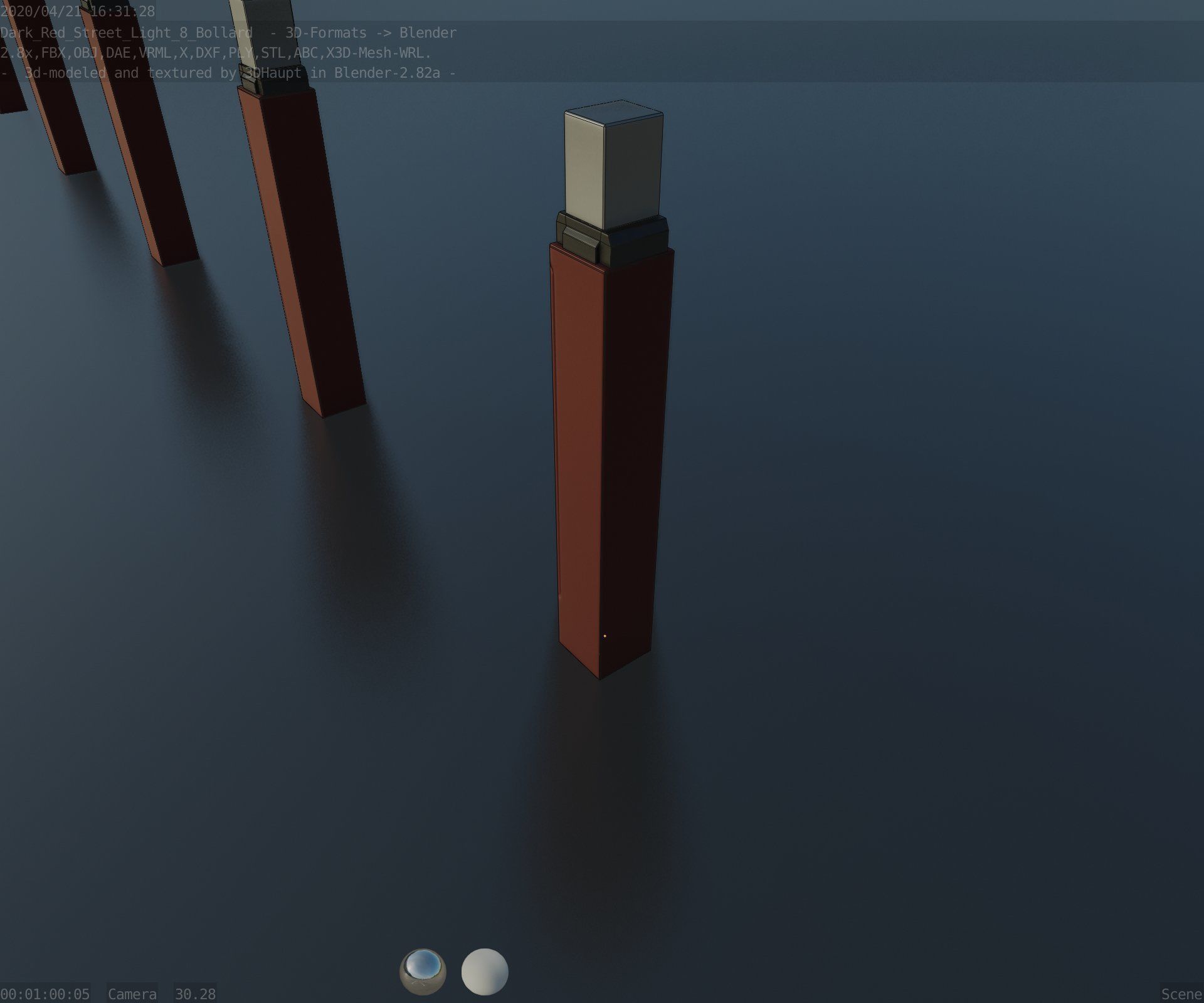 Street Light 8 Bollard 900mm Dark Red Version 6  Low-poly 3D model_44