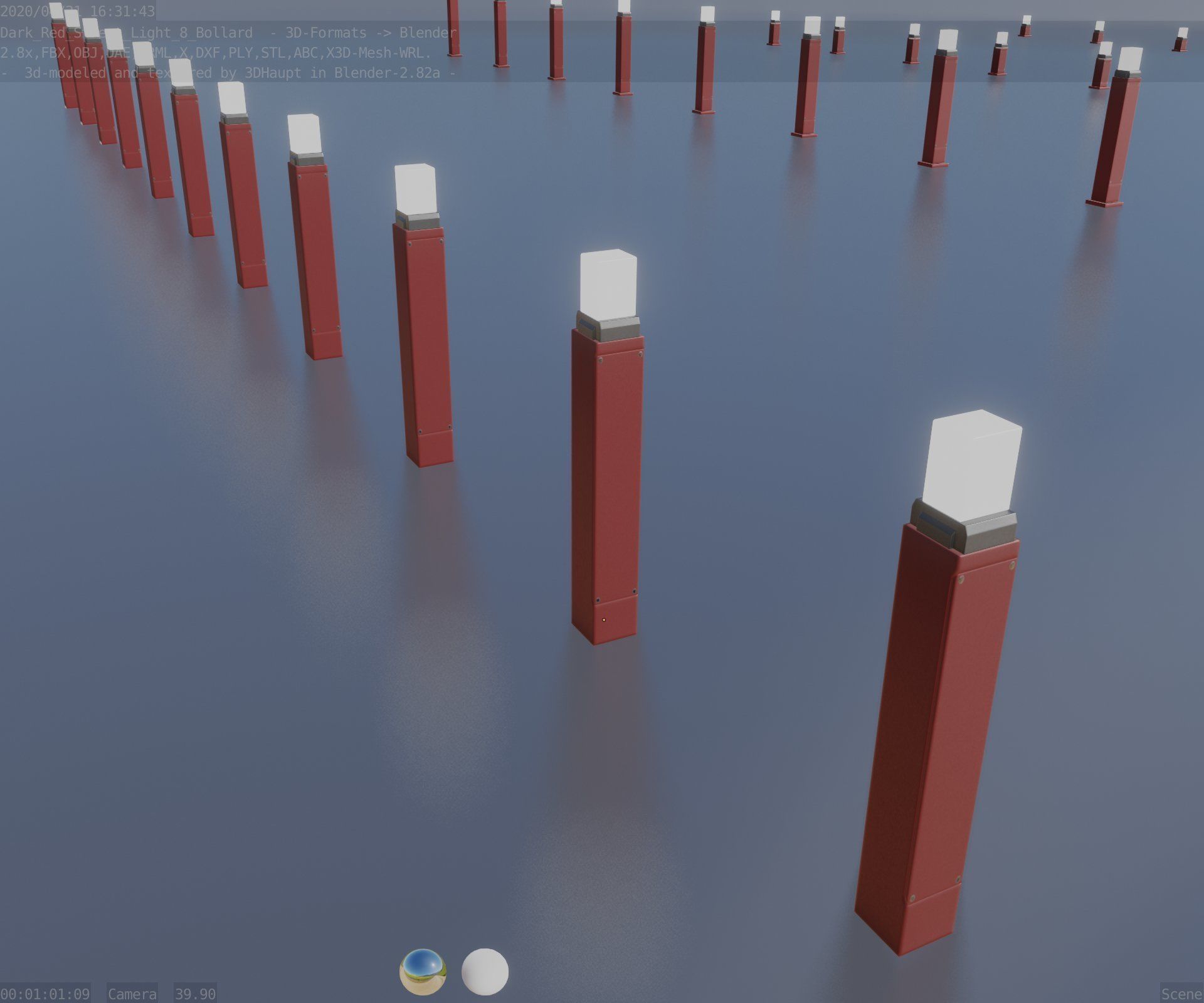 Street Light 8 Bollard 900mm Dark Red Version 6  Low-poly 3D model_72
