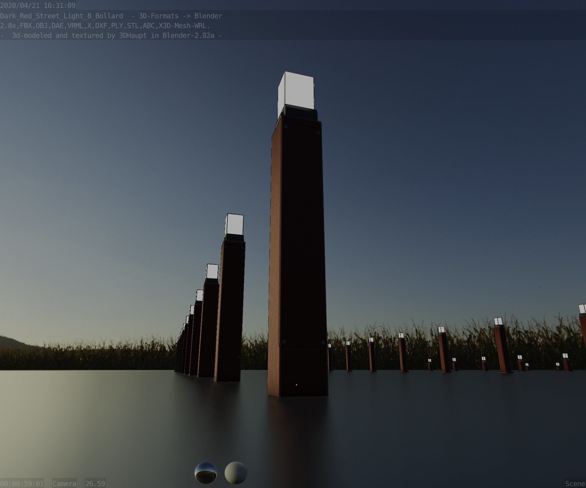 Street Light 8 Bollard 900mm Dark Red Version 6  Low-poly 3D model_6