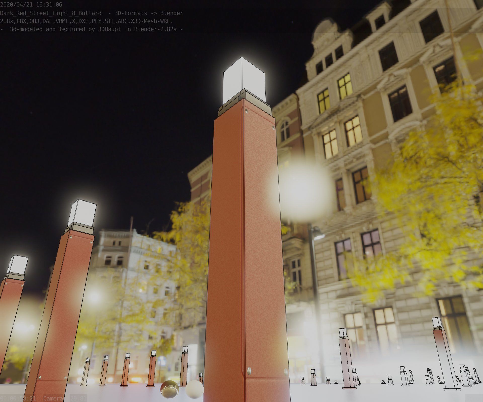 Street Light 8 Bollard 900mm Dark Red Version 6  Low-poly 3D model_2