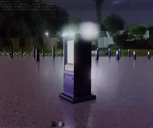 Street Light 8 Bollard 350mm Futuristic Blue Version 1 Low-poly 3D model