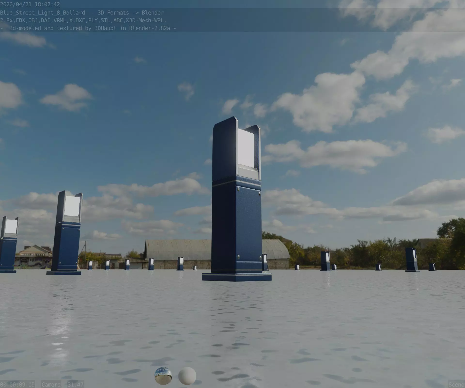 Street Light 8 Bollard 500mm Futuristic Blue Version 1 Low-poly 3D model