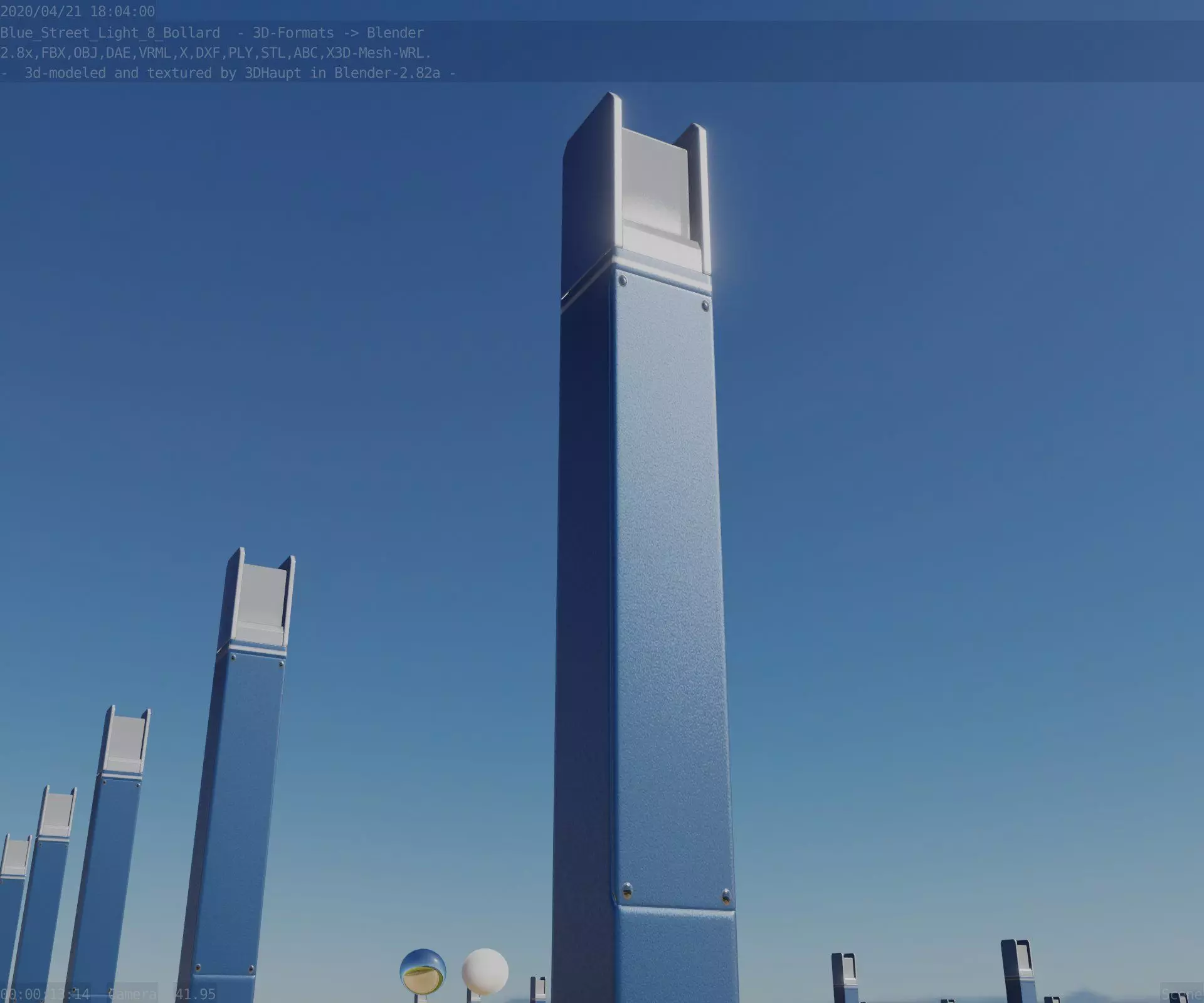 Street Light 8 Bollard 900mm Futuristic Blue Version 1 Low-poly 3D model