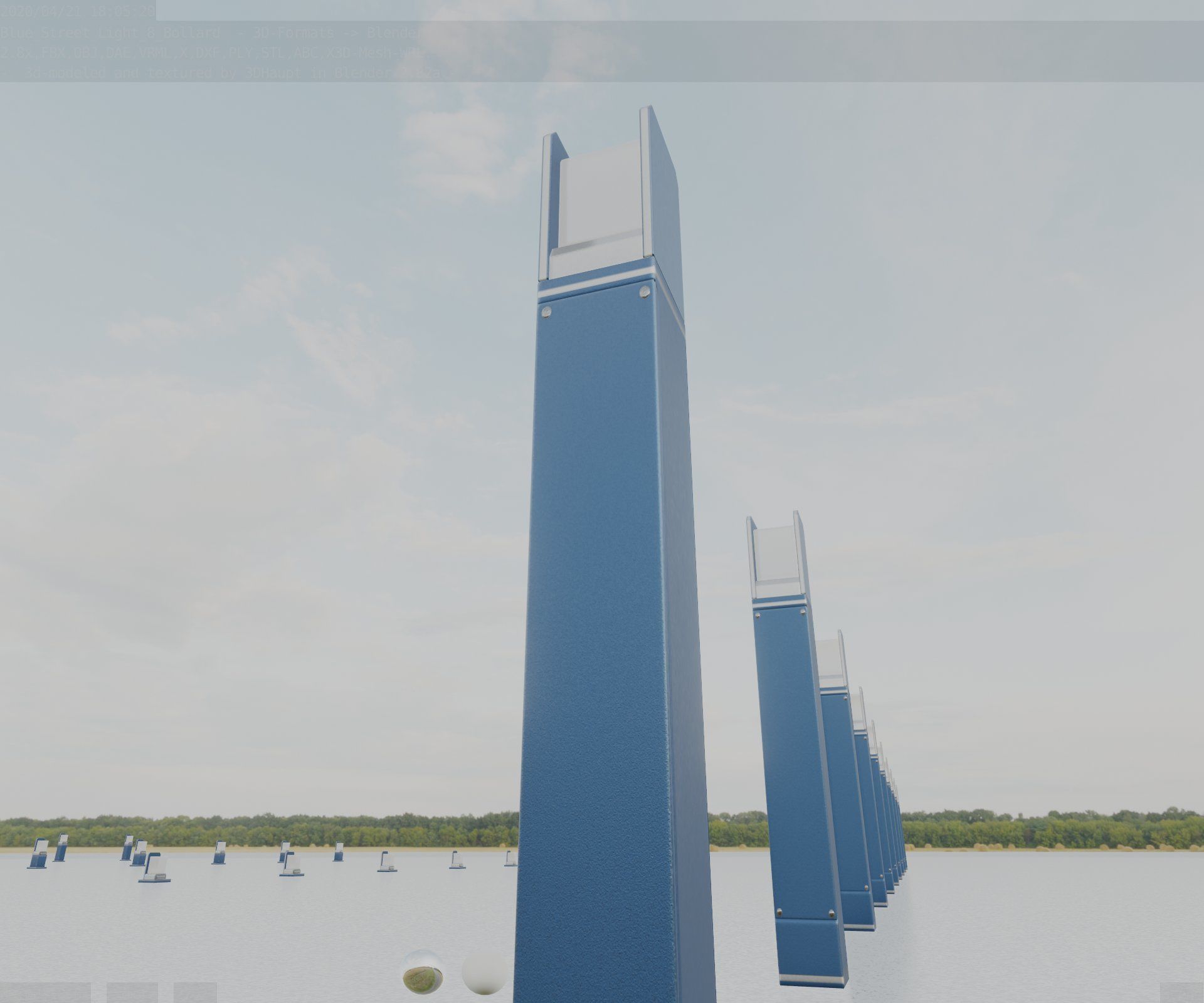 Street Light 8 Bollard 900mm Futuristic Blue Version 4 Low-poly 3D model_44