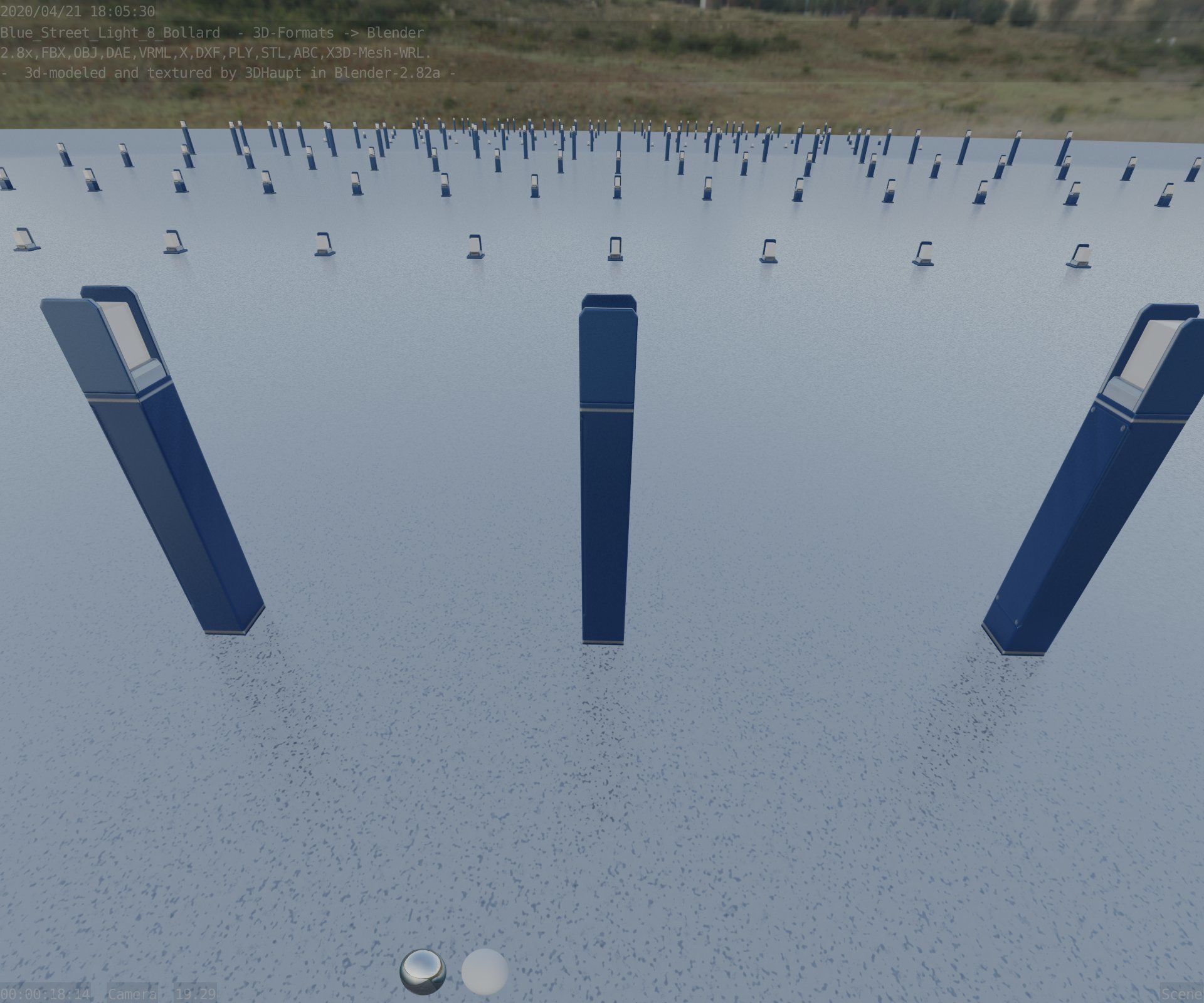 Street Light 8 Bollard 900mm Futuristic Blue Version 4 Low-poly 3D model_57