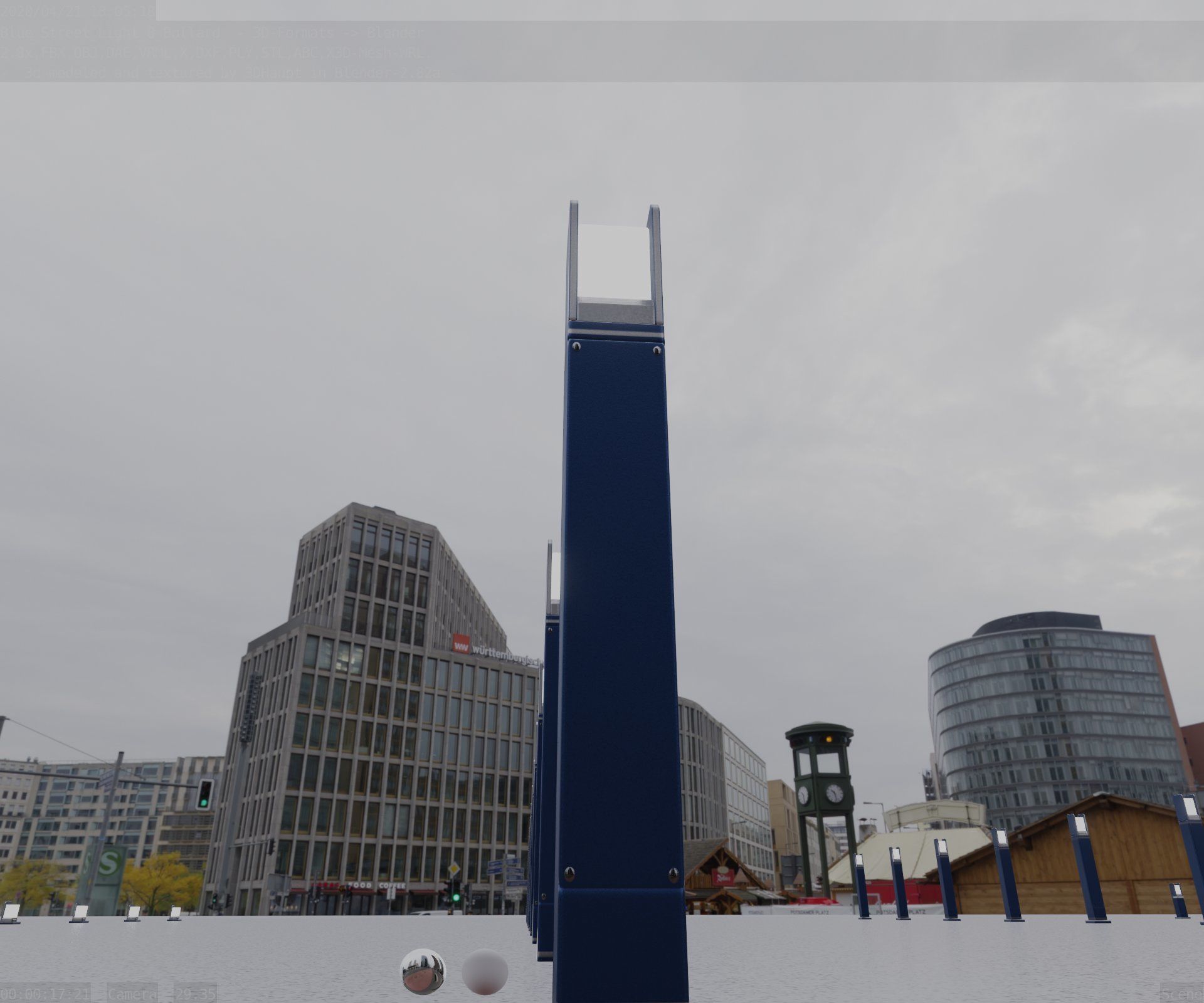 Street Light 8 Bollard 900mm Futuristic Blue Version 4 Low-poly 3D model_40