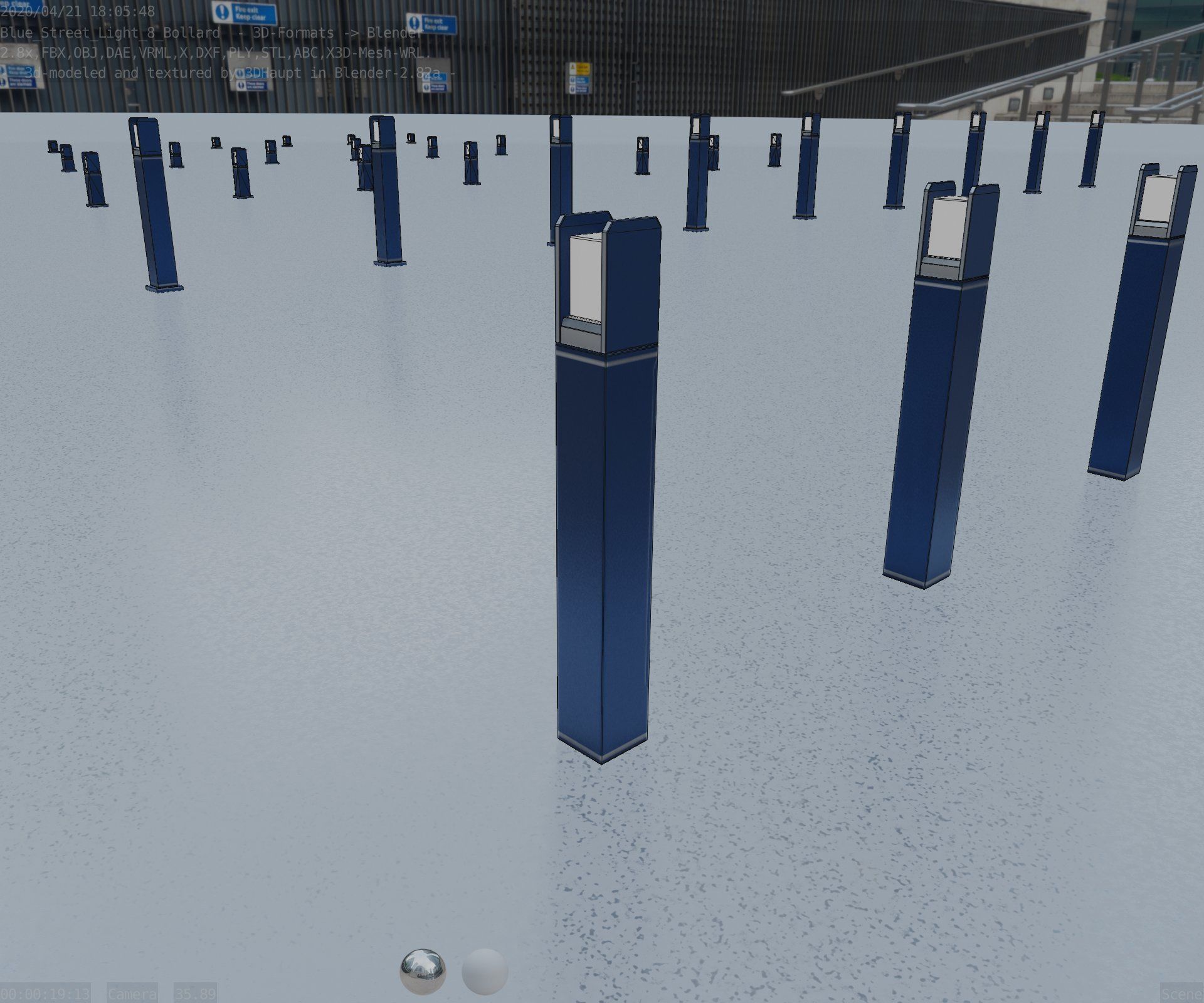 Street Light 8 Bollard 900mm Futuristic Blue Version 4 Low-poly 3D model_80