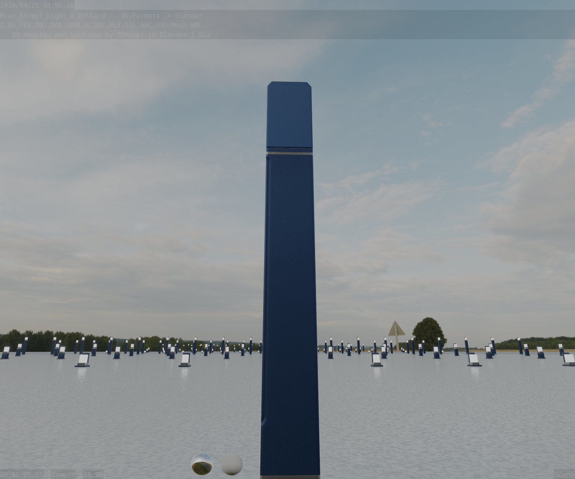 Street Light 8 Bollard 900mm Futuristic Blue Version 4 Low-poly 3D model_5