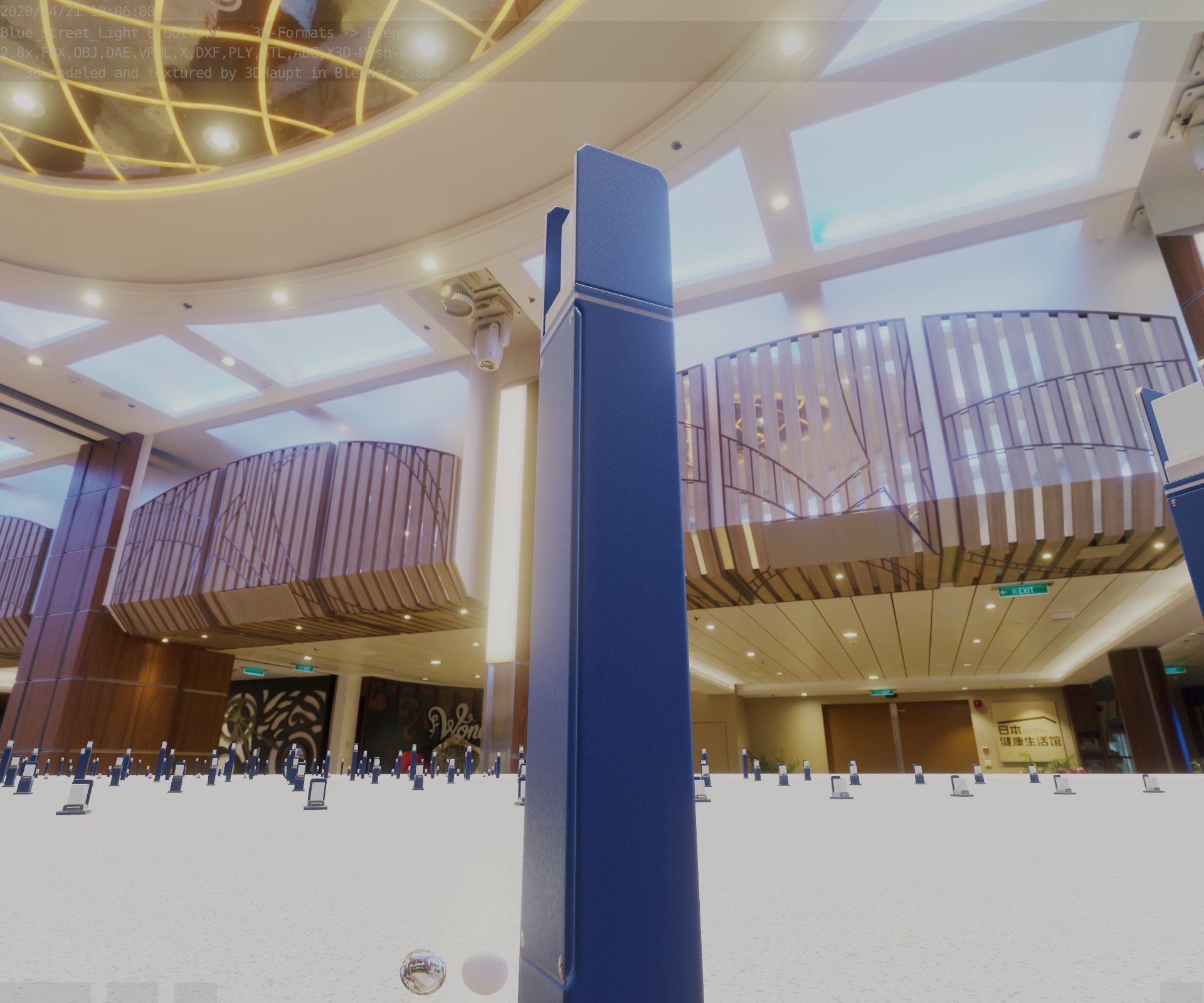 Street Light 8 Bollard 900mm Futuristic Blue Version 4 Low-poly 3D model_3