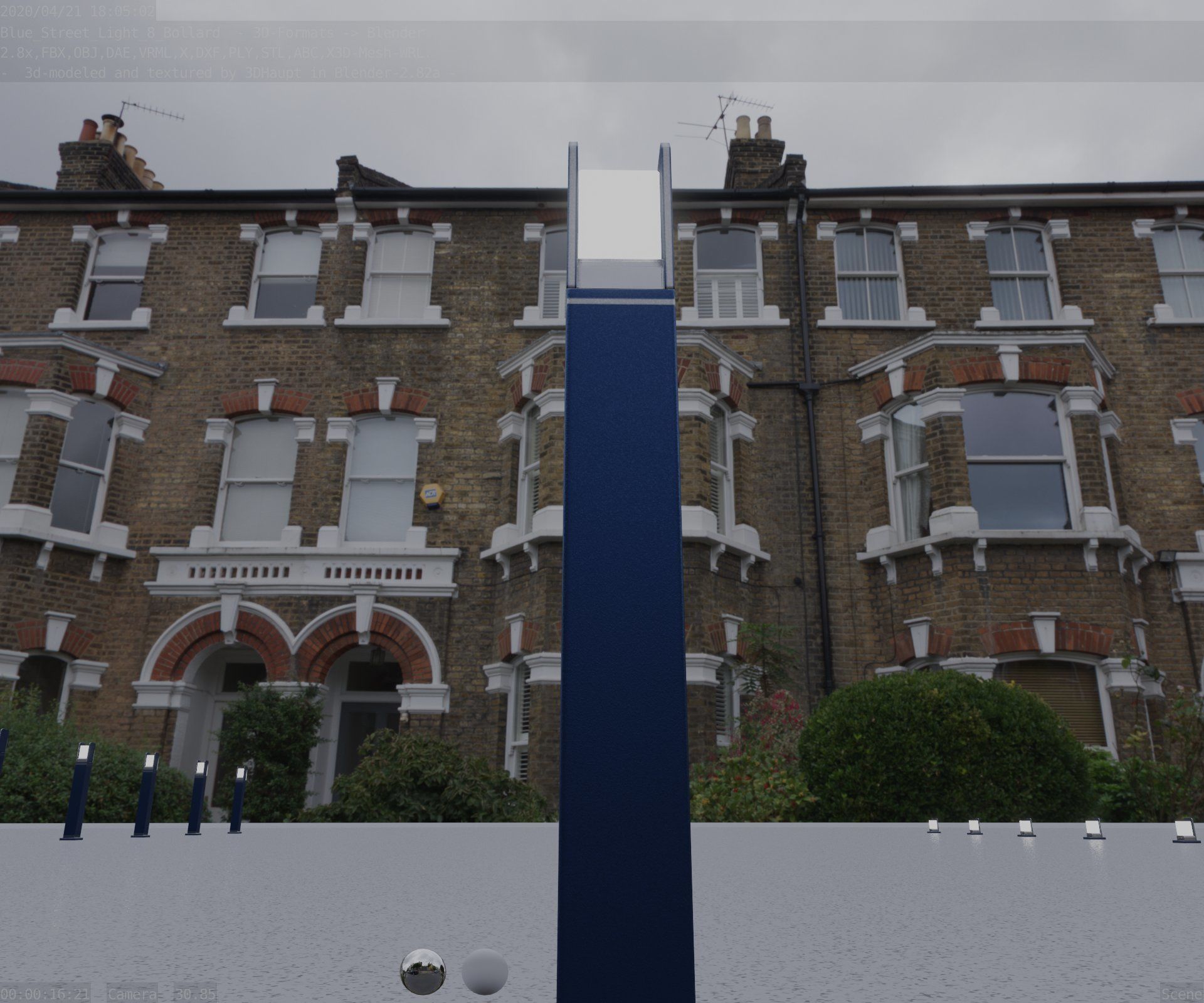 Street Light 8 Bollard 900mm Futuristic Blue Version 4 Low-poly 3D model_16