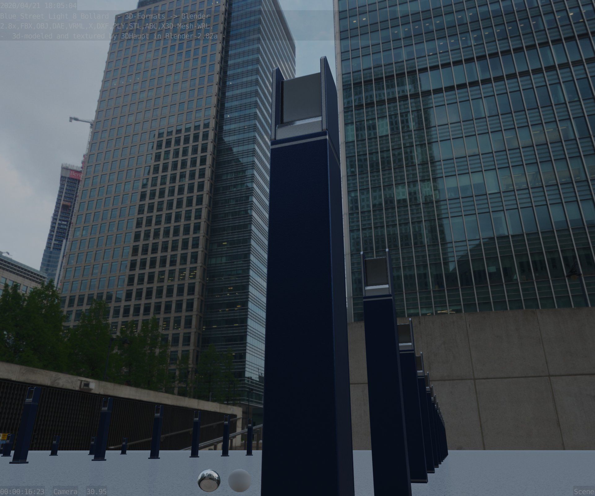 Street Light 8 Bollard 900mm Futuristic Blue Version 4 Low-poly 3D model_18