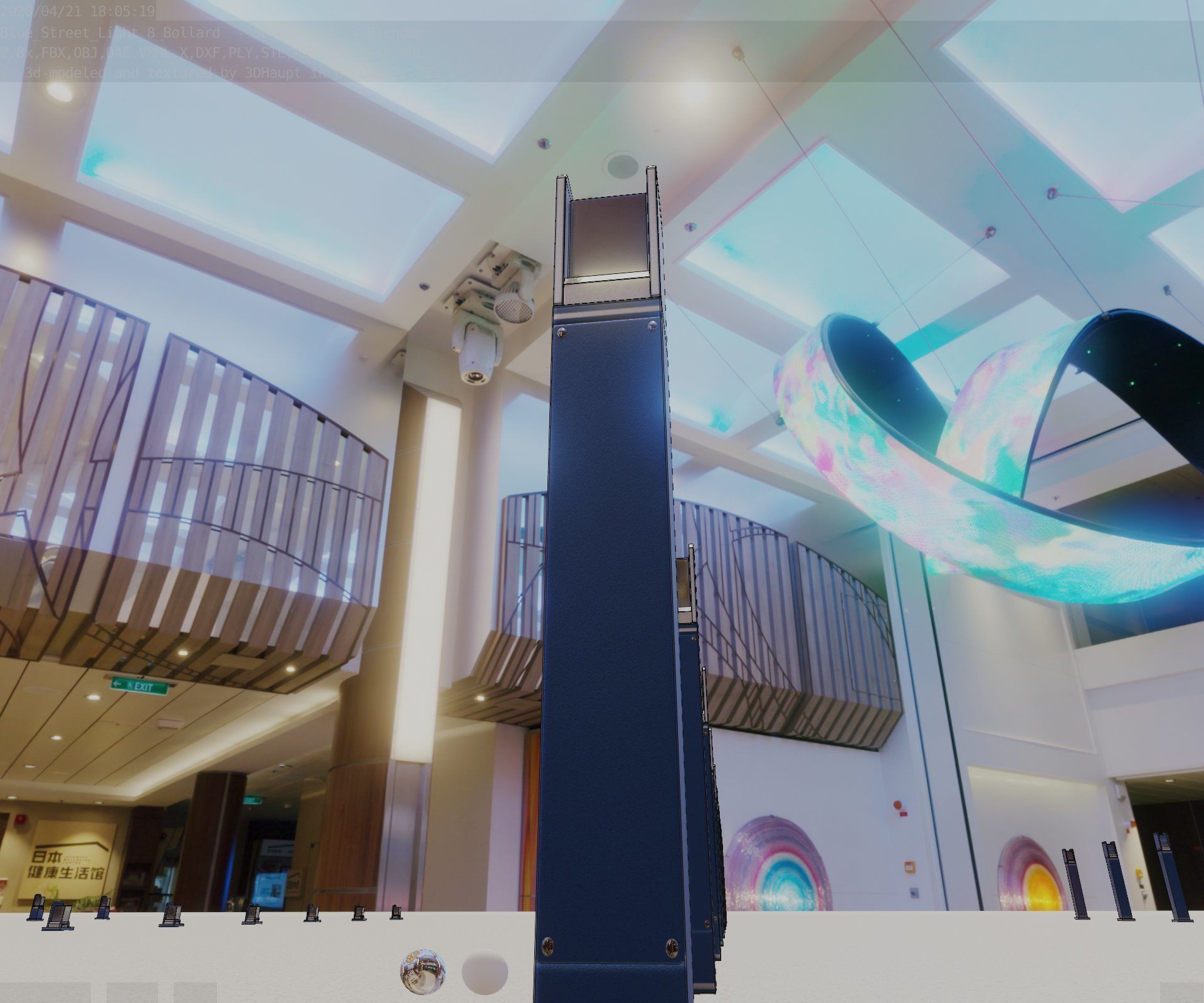 Street Light 8 Bollard 900mm Futuristic Blue Version 4 Low-poly 3D model_42