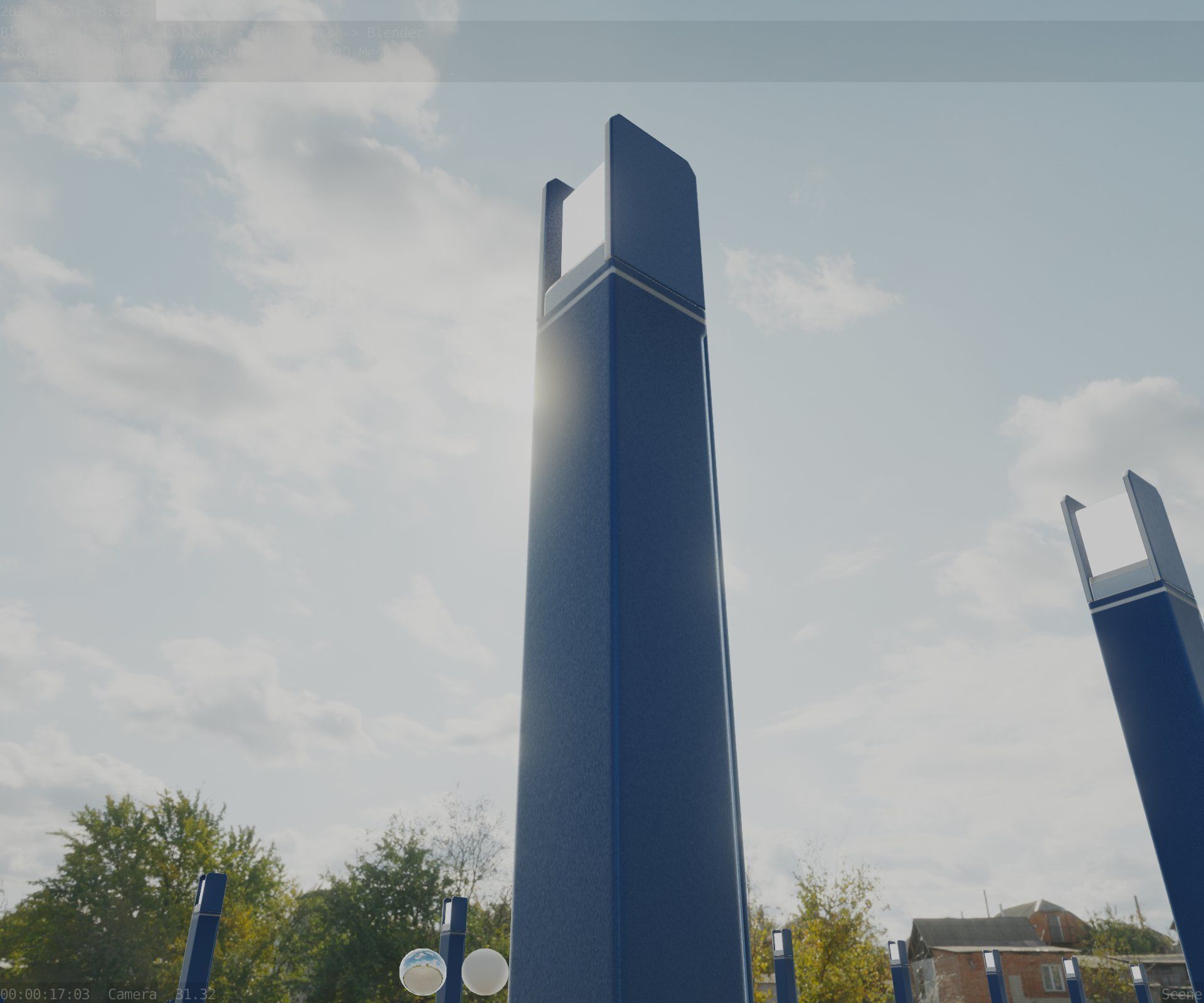 Street Light 8 Bollard 900mm Futuristic Blue Version 4 Low-poly 3D model_22