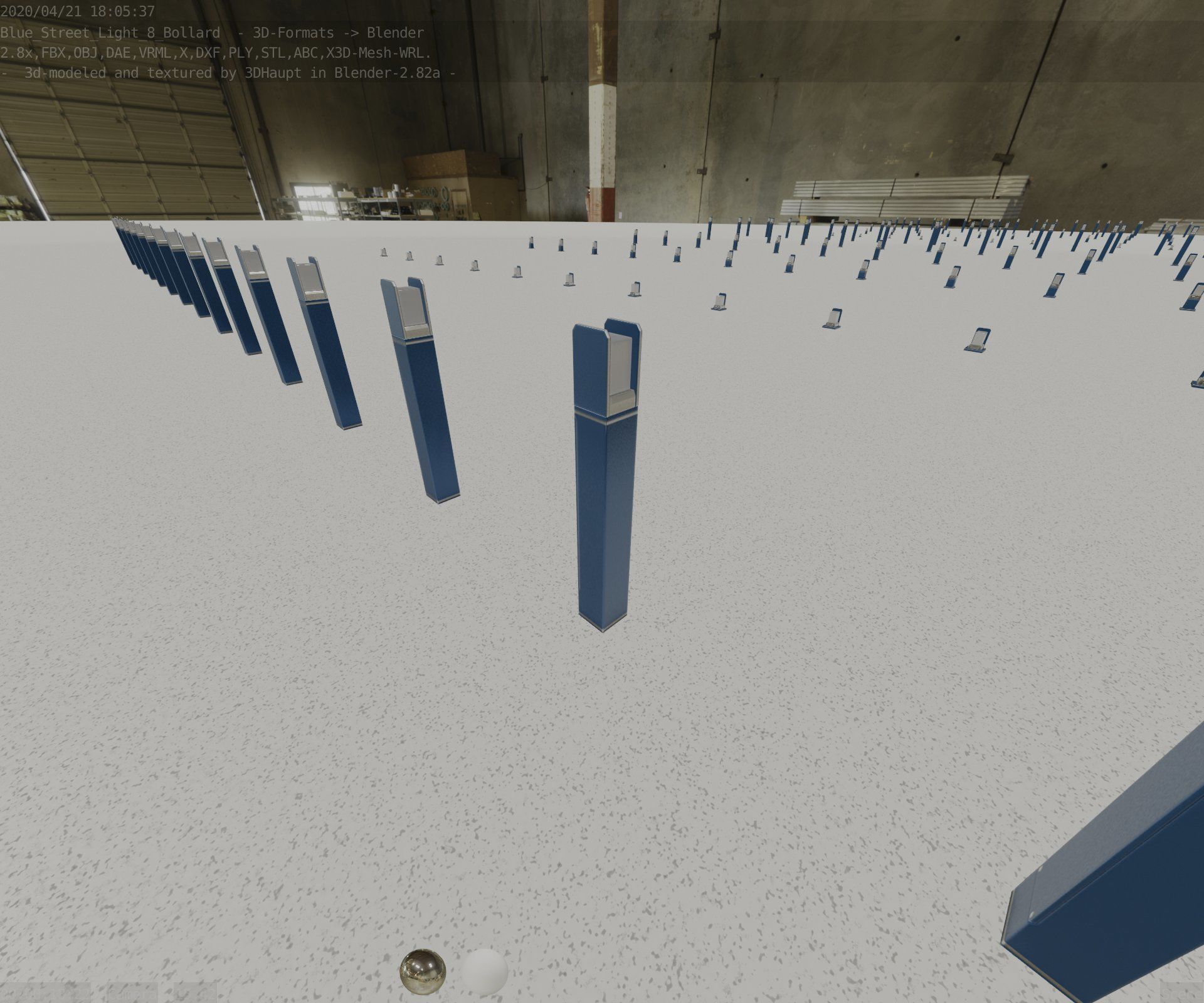 Street Light 8 Bollard 900mm Futuristic Blue Version 4 Low-poly 3D model_65