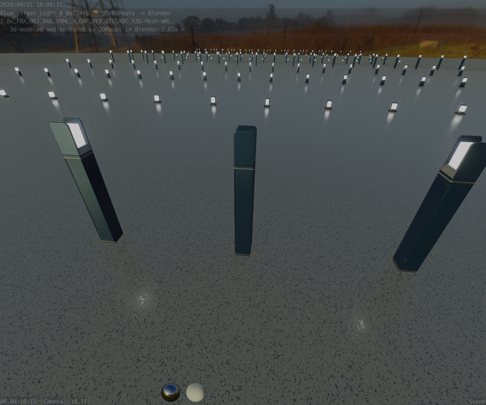 Street Light 8 Bollard 900mm Futuristic Blue Version 4 Low-poly 3D model_58