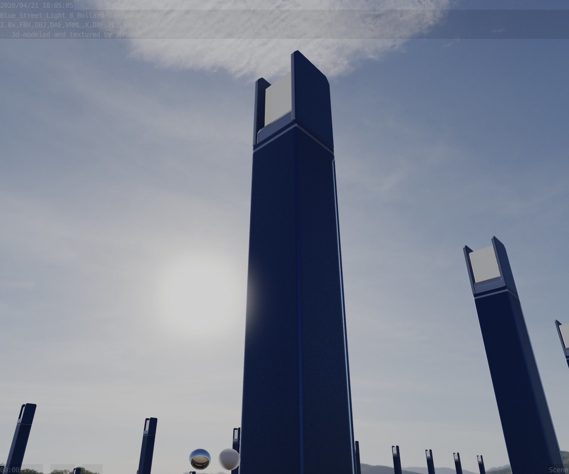 Street Light 8 Bollard 900mm Futuristic Blue Version 4 Low-poly 3D model_21