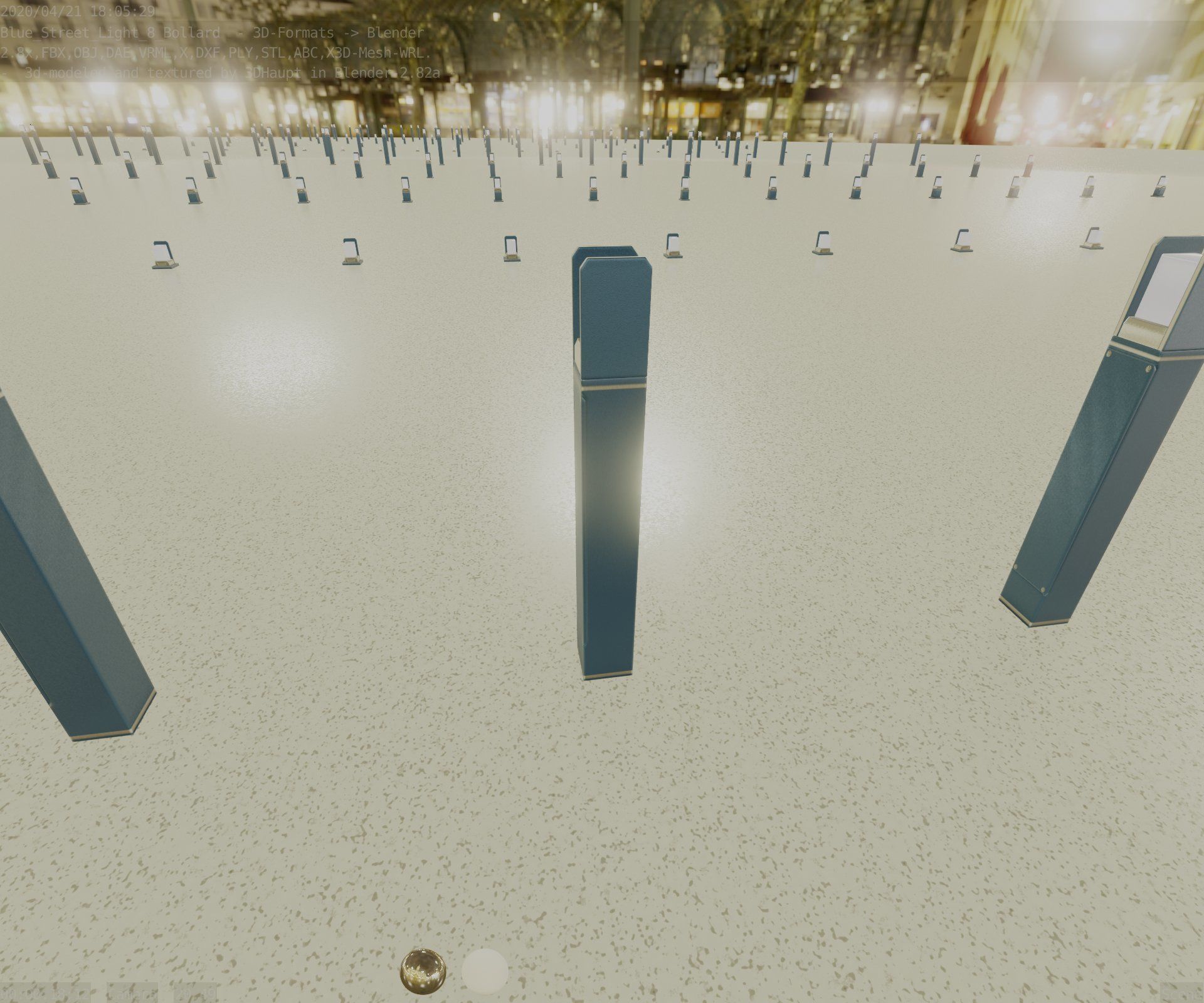 Street Light 8 Bollard 900mm Futuristic Blue Version 4 Low-poly 3D model_55